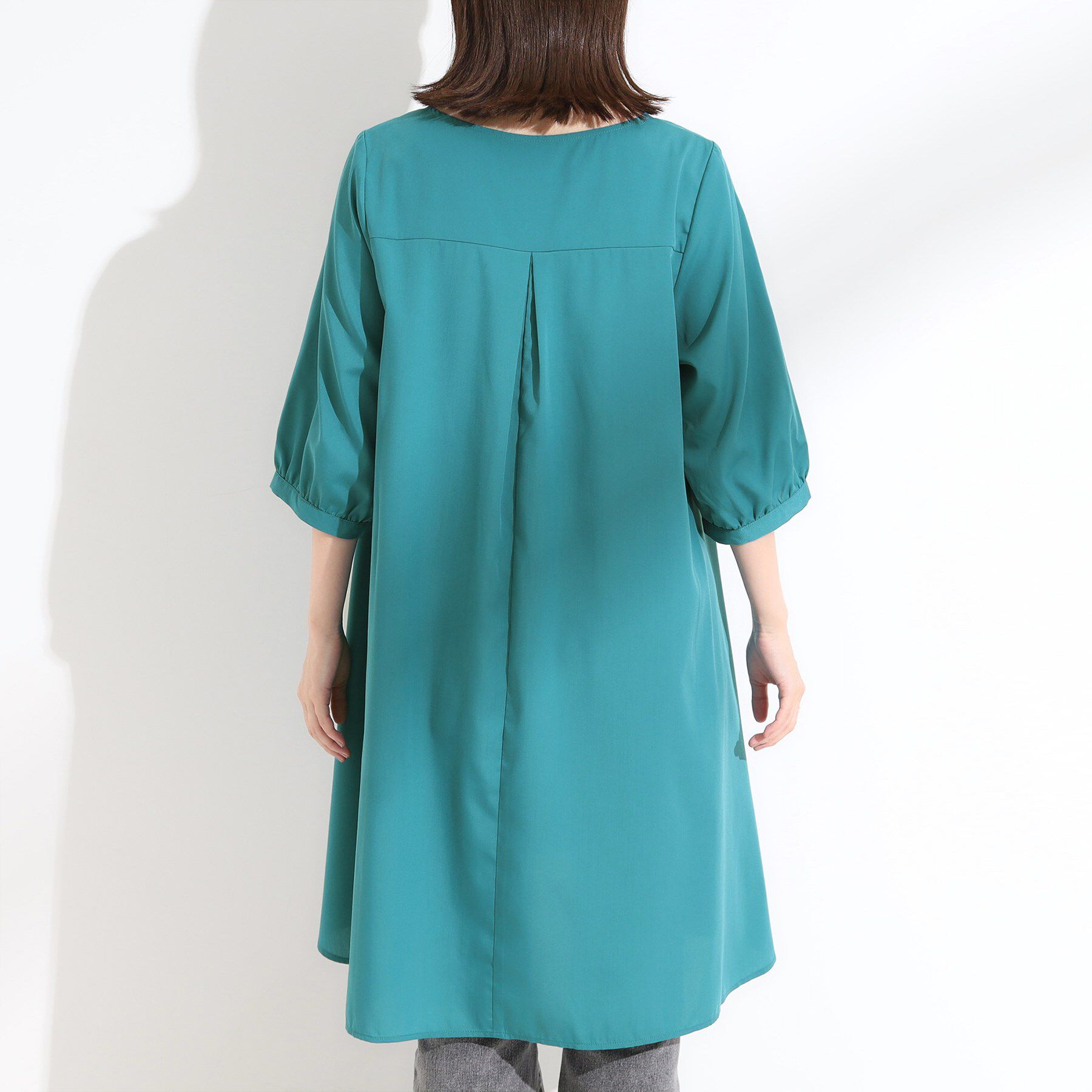 SHOO･LA･RUE「【S-LL/洗濯後しわになりにくい/UV/6分袖】コットン風 Aラインチュニックワンピース」|チュニック|