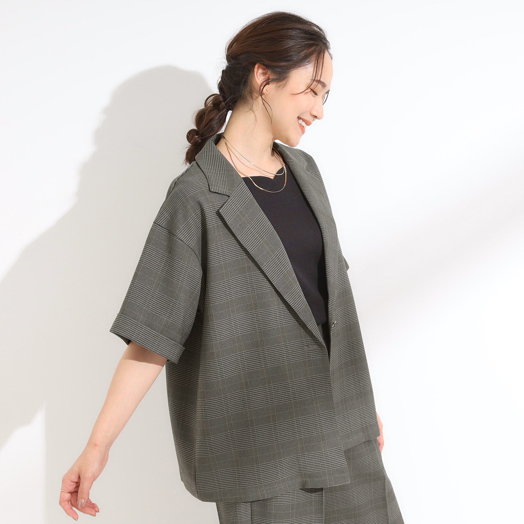 SHOO･LA･RUE「【S-LL/セットアップ可/洗濯後しわになりにくい】5分袖テーラードジャケット」|テーラードジャケット|