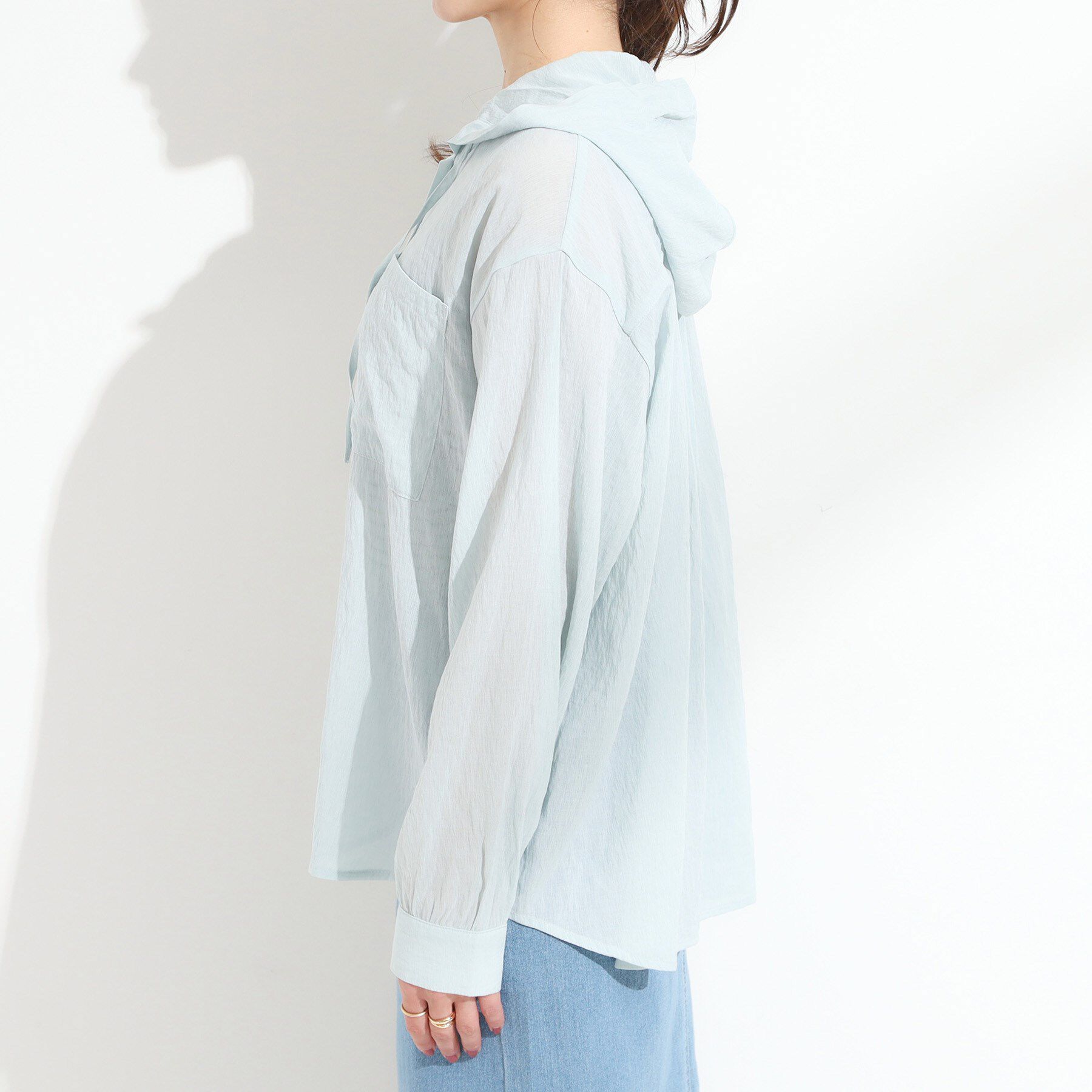 SHOO･LA･RUE「【S-LL】大人の抜け感 シアーフードシャツ」|シャツ・ブラウス|