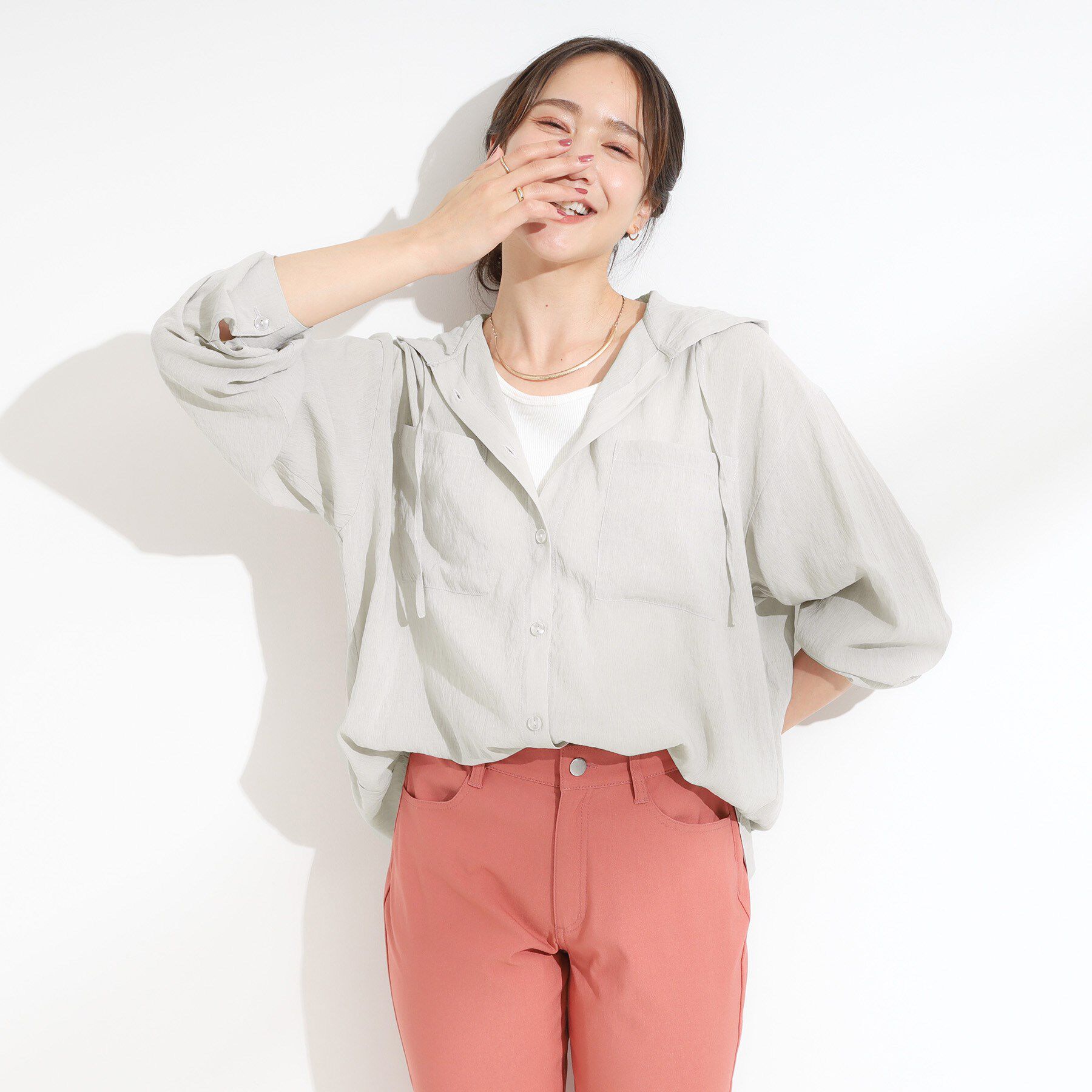 SHOO･LA･RUE「【S-LL】大人の抜け感 シアーフードシャツ」|シャツ・ブラウス|