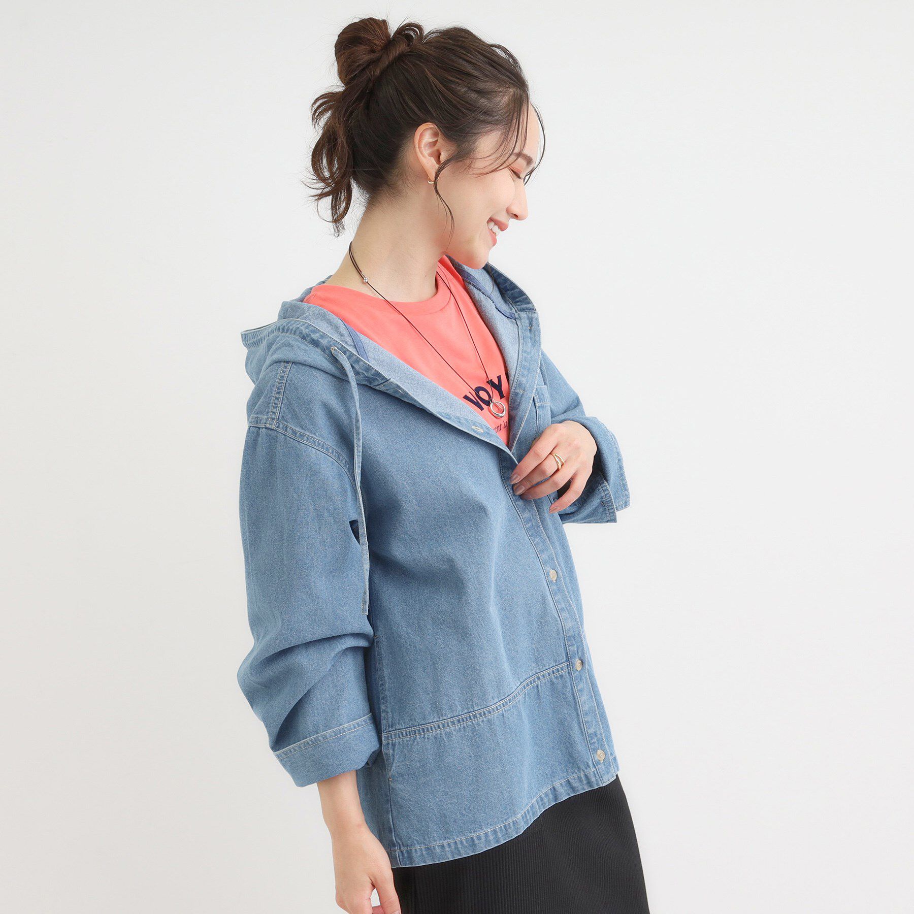 SHOO･LA･RUE「【S-LL】こなれ感ある着こなしに デニムフーディーブルゾン」|デニムジャケット|