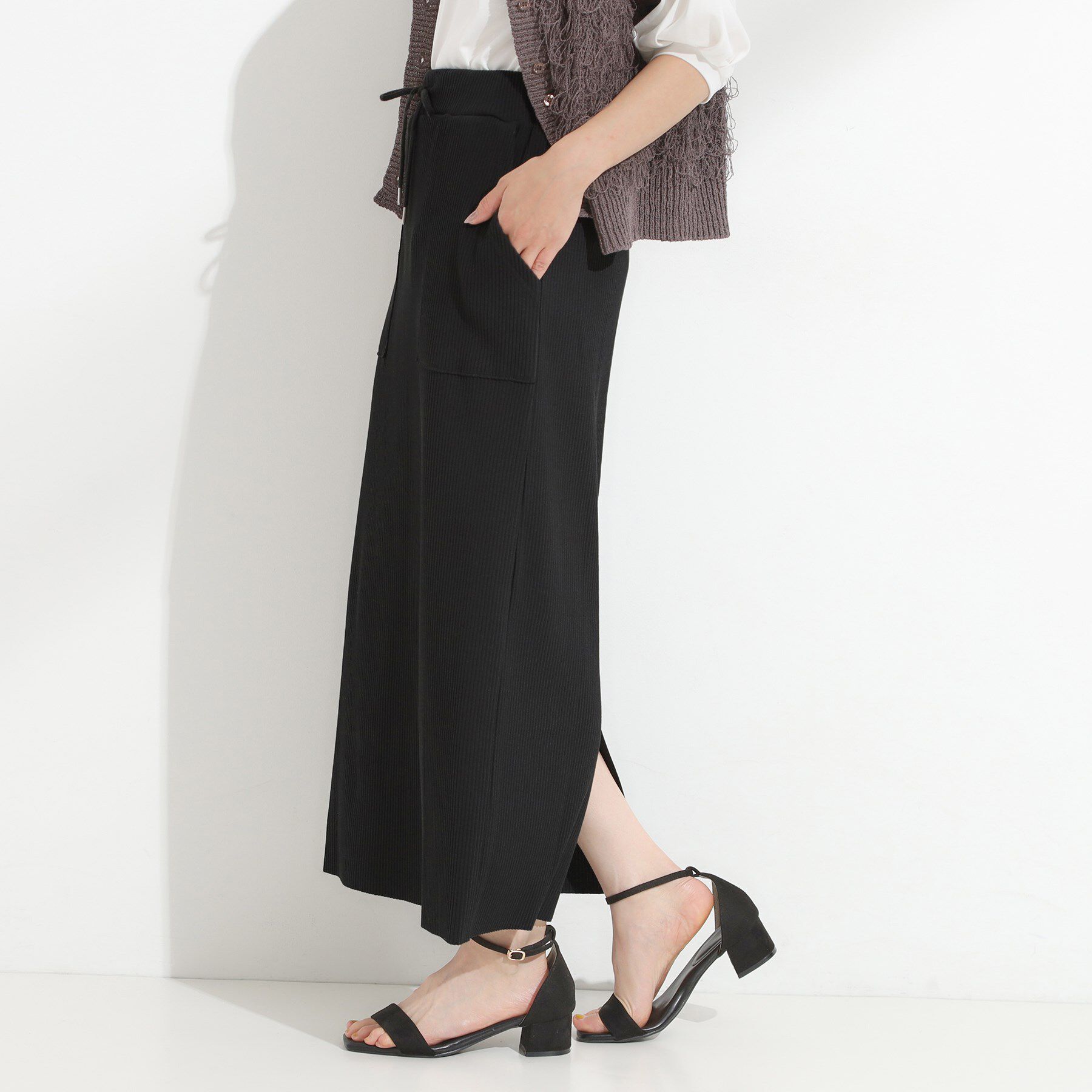 SHOO･LA･RUE「【セルフカット可/吸水速乾/抗菌防臭】着回ししやすい カットリブナロースカート」|スカート|