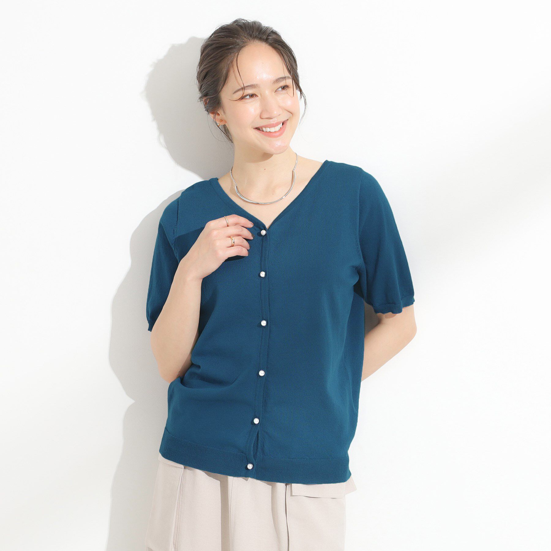 SHOO･LA･RUE「【洗える/S-LL/前後2WAY】きれい見え 刺繍ニットカーディガン」|カーディガン|