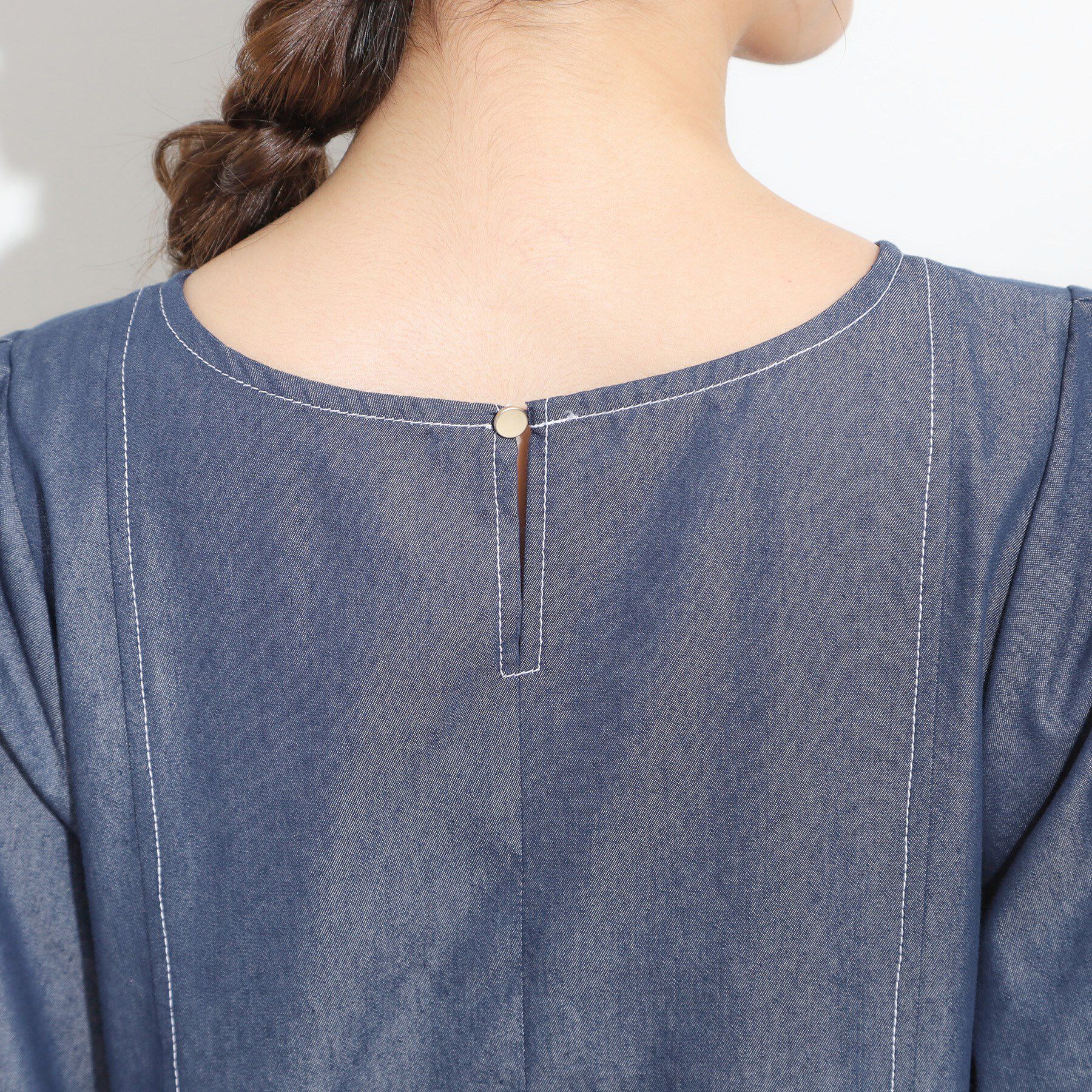 SHOO･LA･RUE「【S-LL】配色ステッチがアクセント デニムワンピース」|ワンピース|