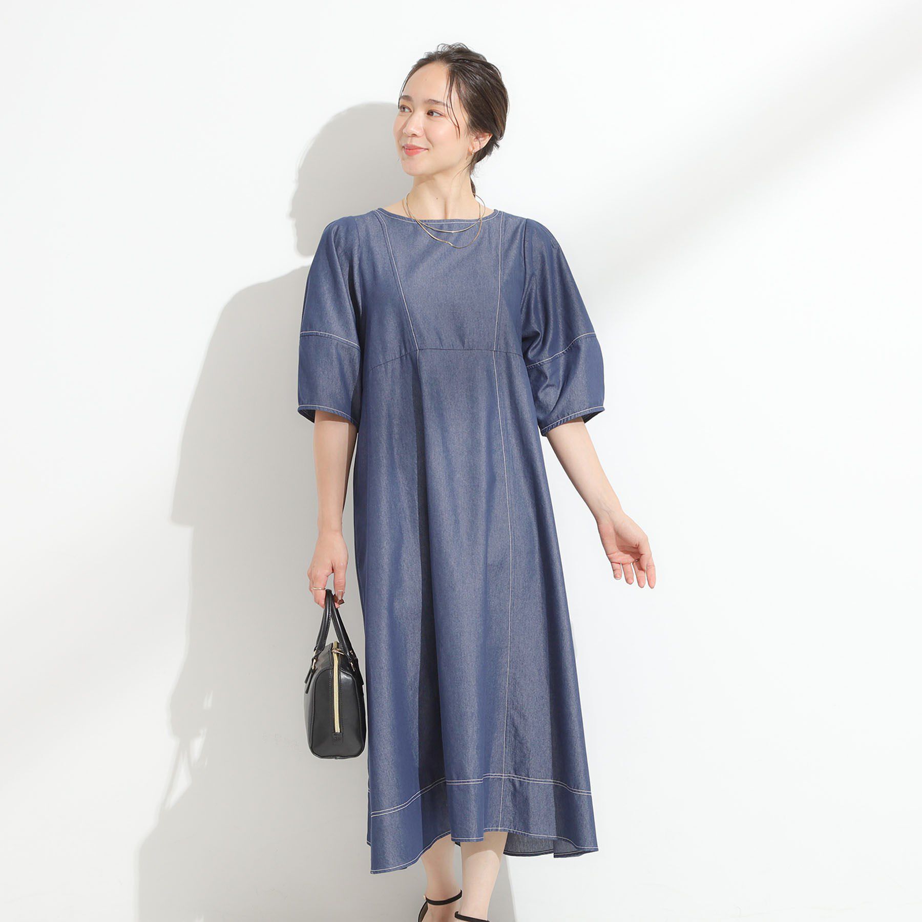 SHOO･LA･RUE「【S-LL】配色ステッチがアクセント デニムワンピース」|ワンピース|