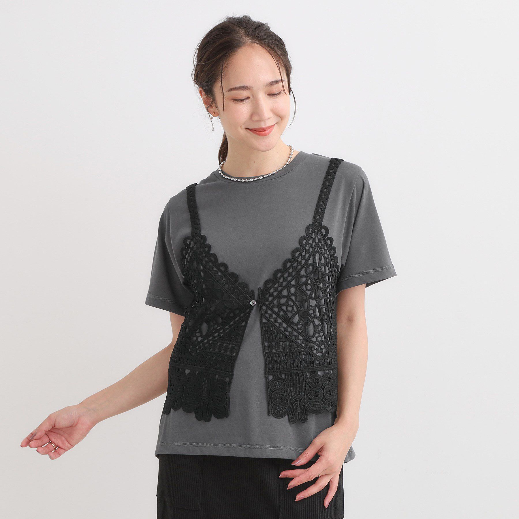 SHOO･LA･RUE「【2点セット/ひんやり】レースビスチェ＋Tシャツ」|その他|