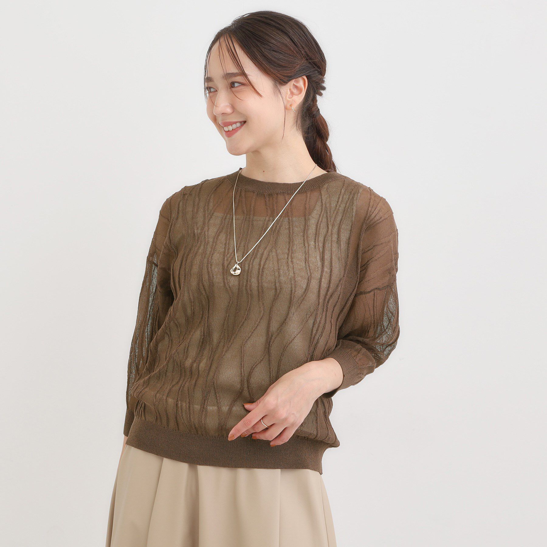 SHOO･LA･RUE「【S-LL/洗える】曲線的な柄がきれい見え シアーニット」|ニット・セーター|