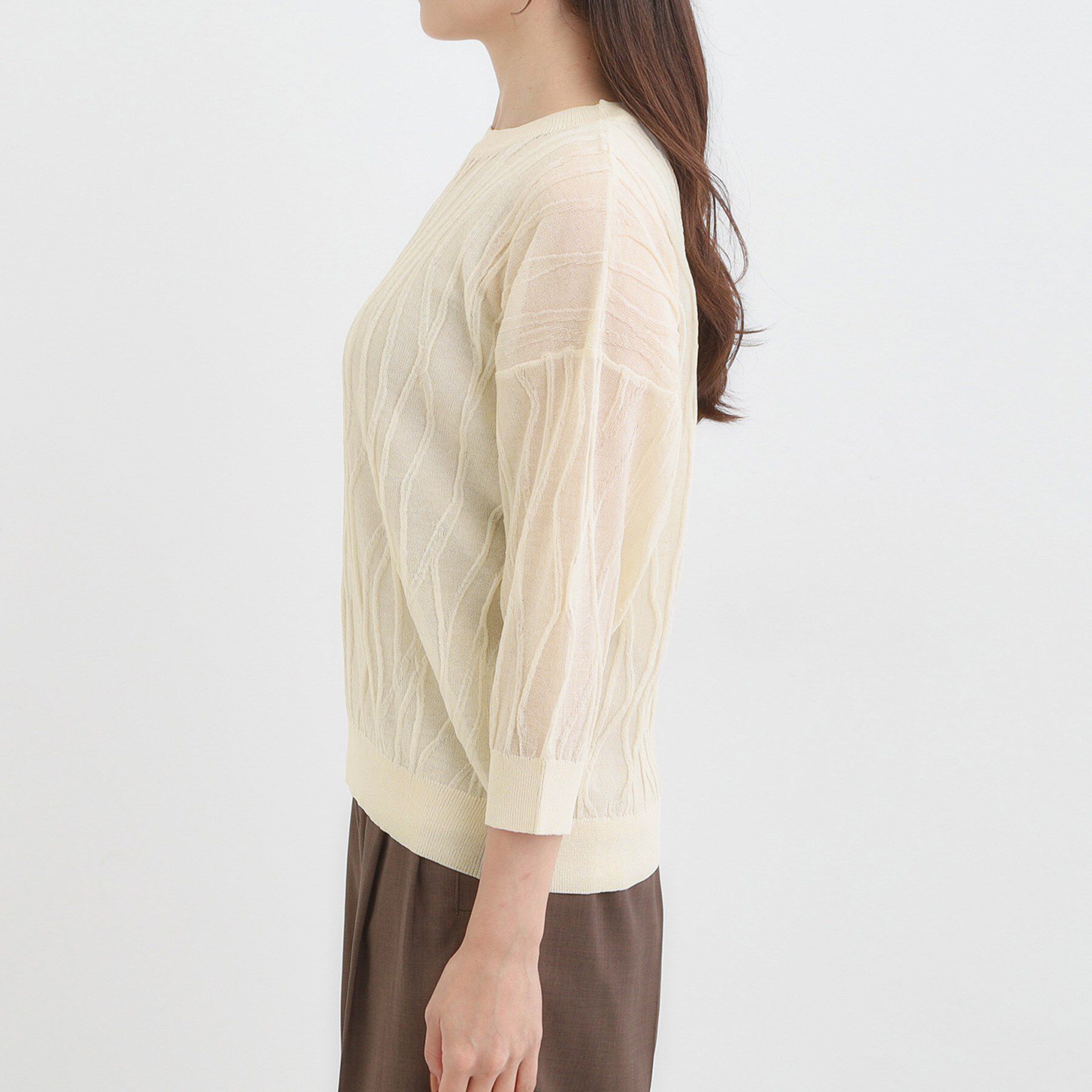 SHOO･LA･RUE「【S-LL/洗える】曲線的な柄がきれい見え シアーニット」|ニット・セーター|