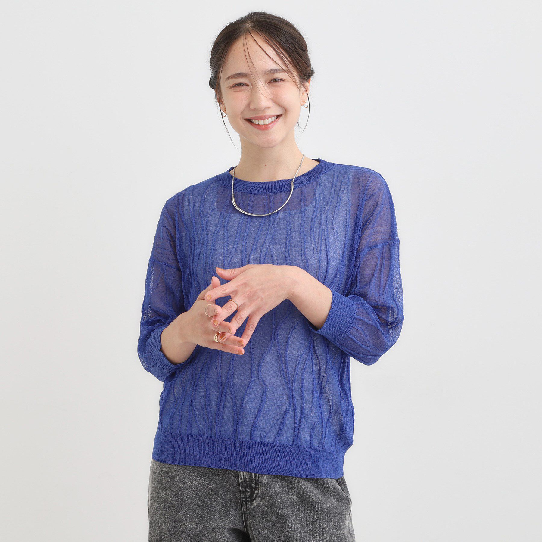 SHOO･LA･RUE「【S-LL/洗える】曲線的な柄がきれい見え シアーニット」|ニット・セーター|