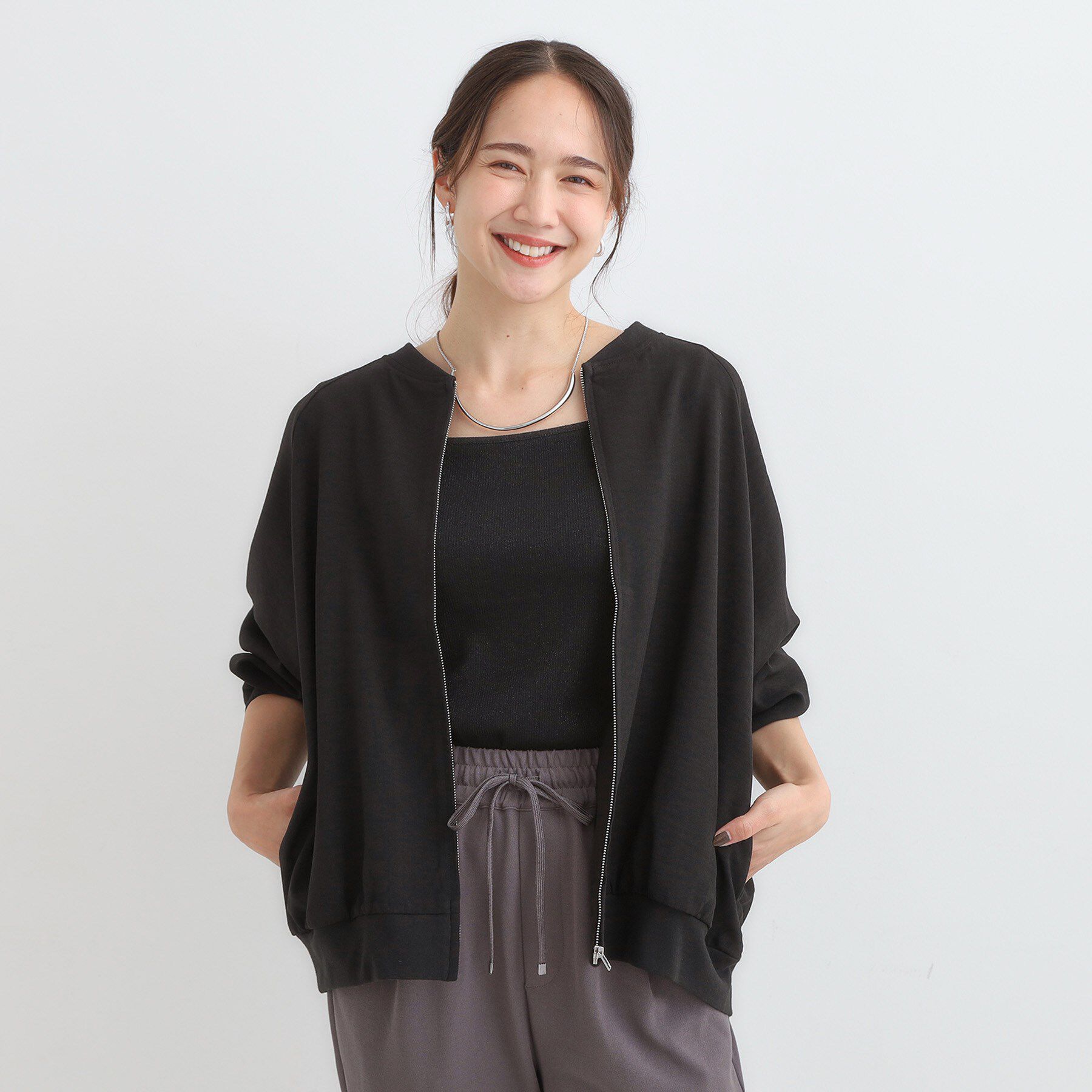 SHOO･LA･RUE「【洗濯機可/S-LL】さっと羽織れる 軽量リブブルゾン」|ブルゾン・スタジャン|