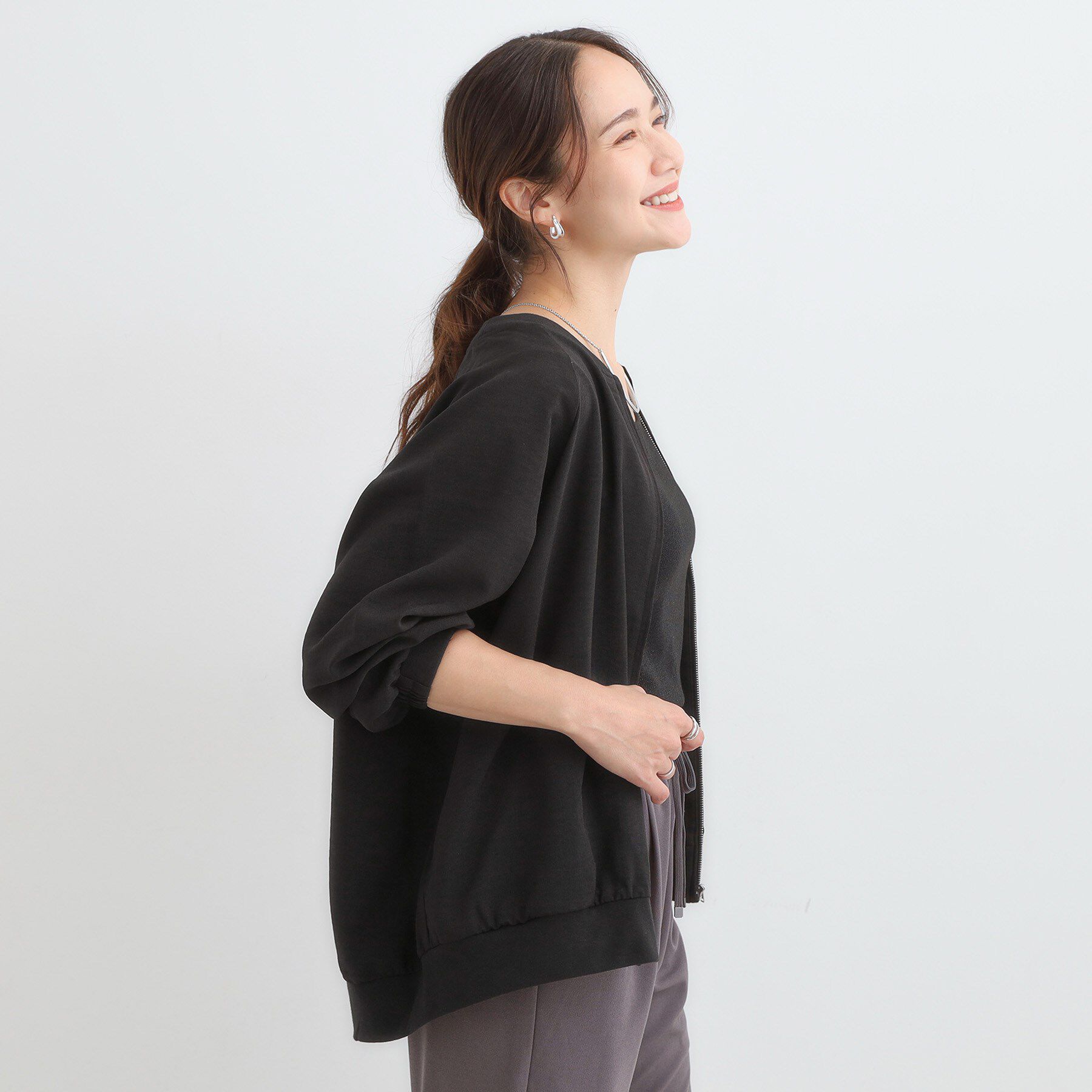 SHOO･LA･RUE「【洗濯機可/S-LL】さっと羽織れる 軽量リブブルゾン」|ブルゾン・スタジャン|