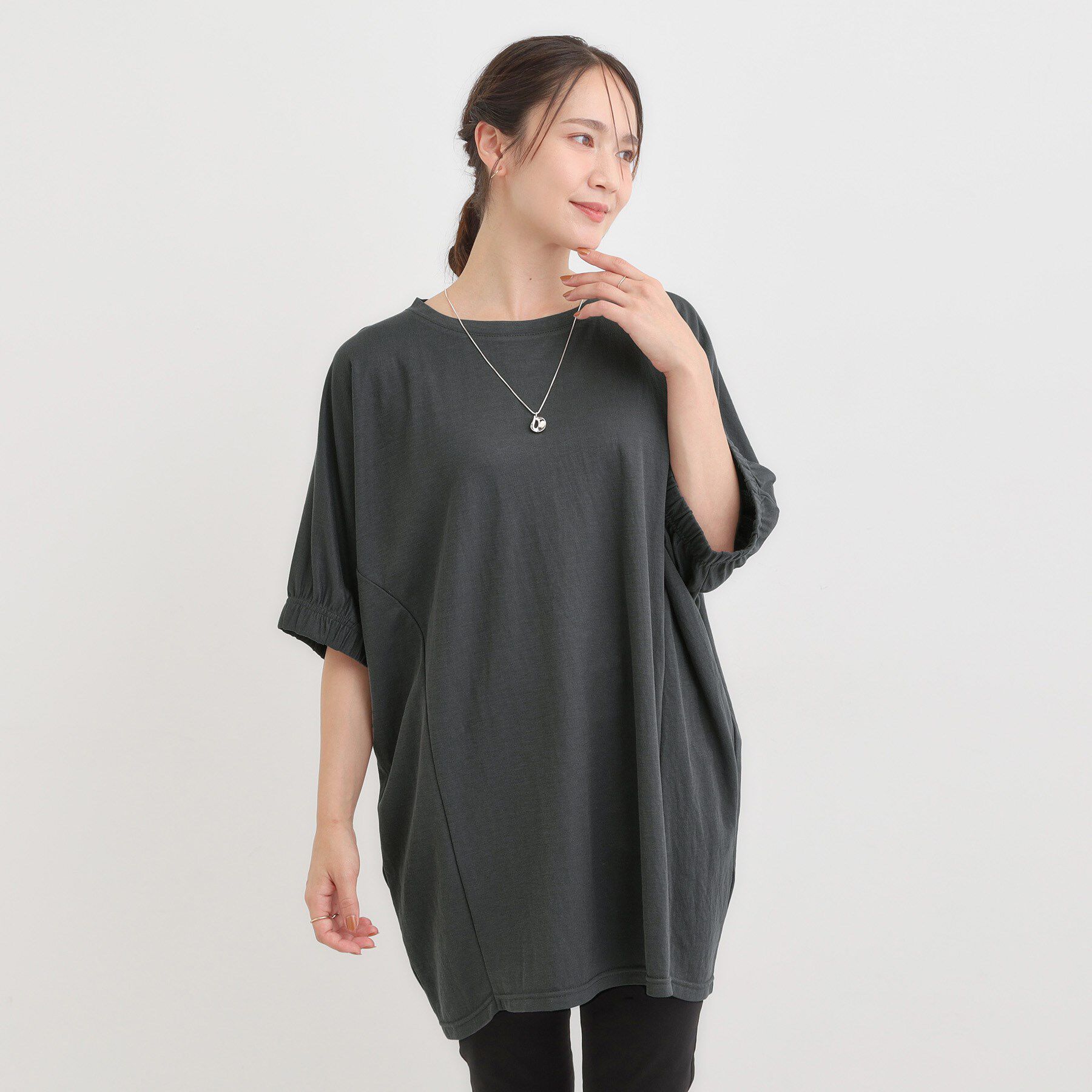 SHOO･LA･RUE「【S-LL/ひんやり】さらさらタッチが心地よい コクーンシルエットチュニック」|チュニック|