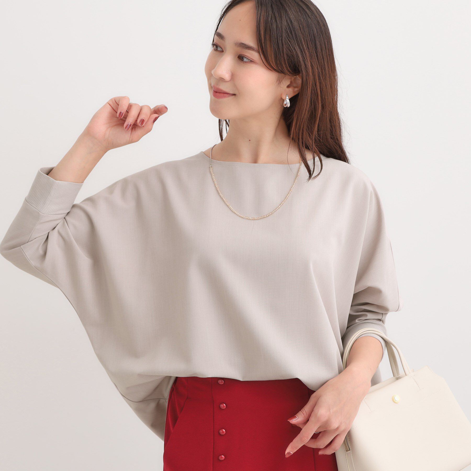 SHOO･LA･RUE「【洗濯後しわになりにくい】1枚でサマ見え 8分袖ドルマンブラウス」|シャツ・ブラウス|ライトグレー(011