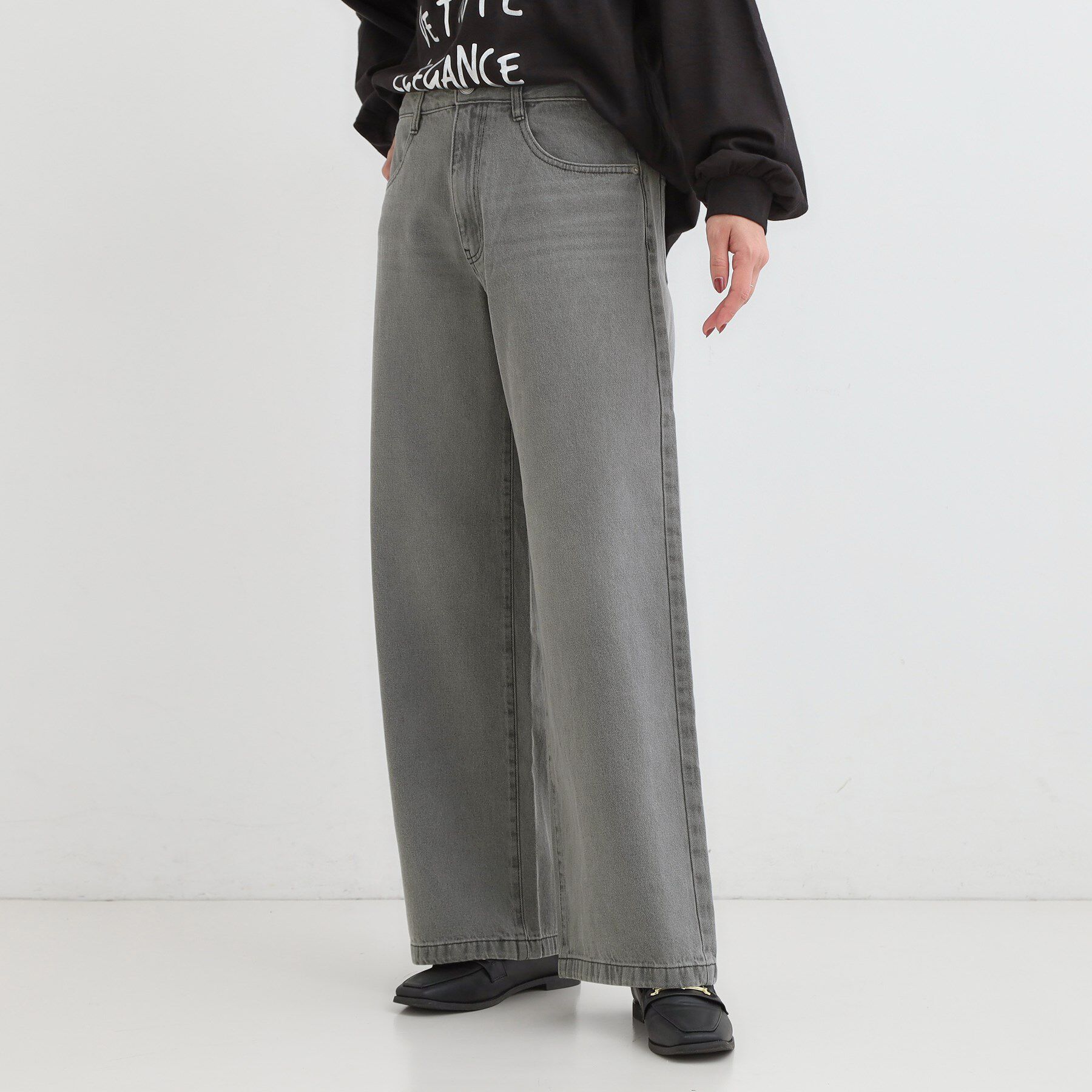 SHOO･LA･RUE「【S-LL】脚のラインを拾いにくい デニムワイドパンツ」|デニム|