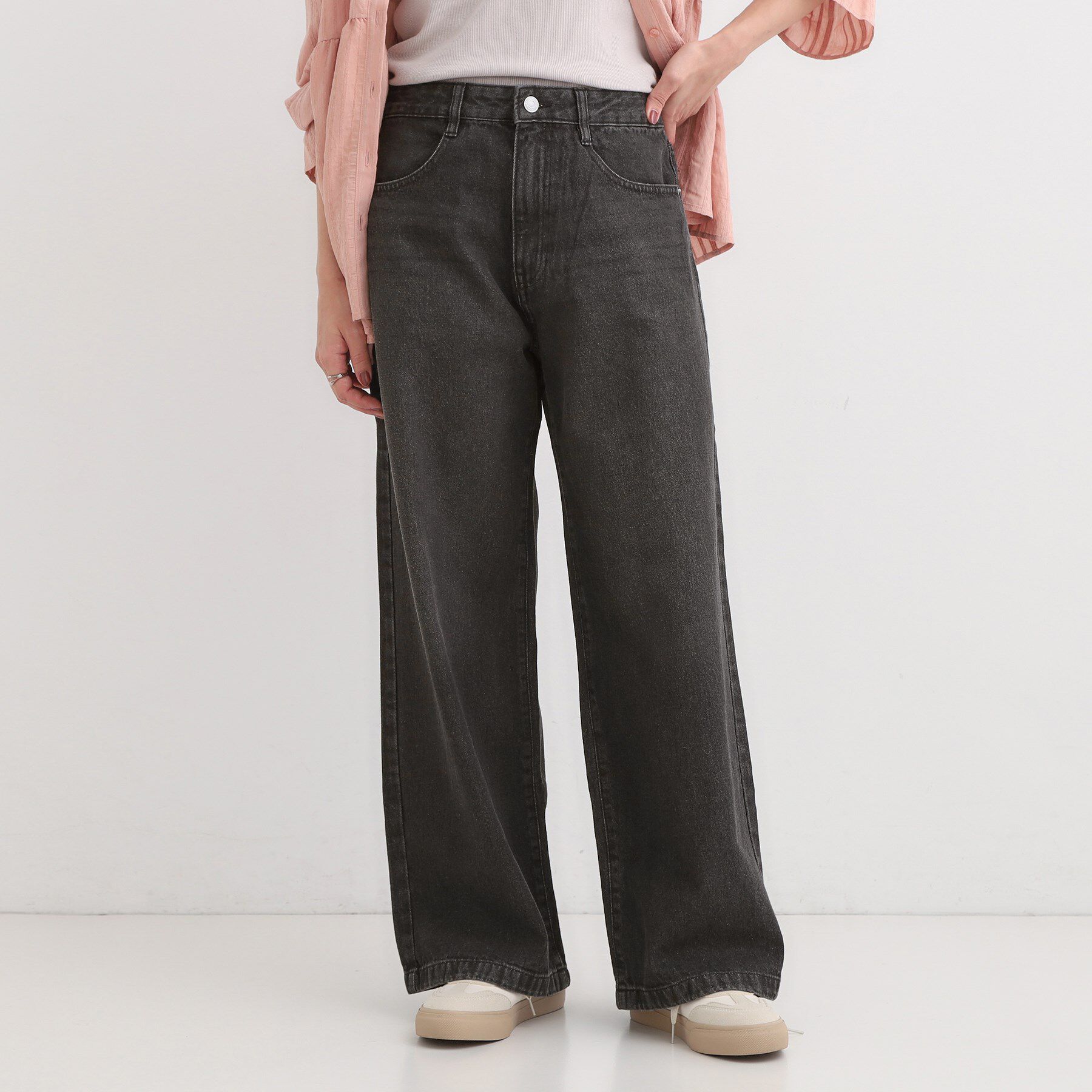 SHOO･LA･RUE「【S-LL】脚のラインを拾いにくい デニムワイドパンツ」|デニム|