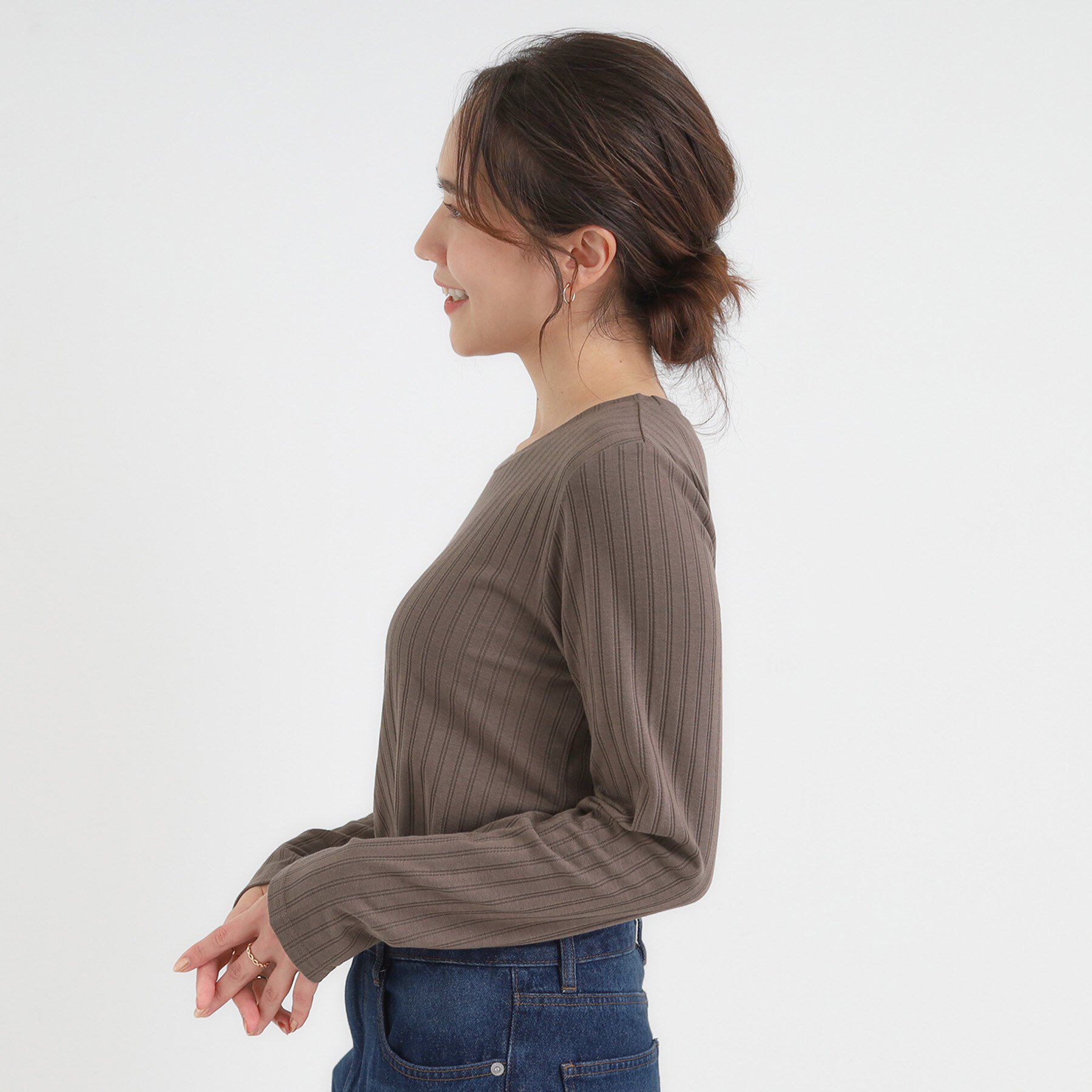 SHOO･LA･RUE「【S-LL】1枚でも、重ね着にも ワイドテレコ クルーネックインナー」|Tシャツ・カットソー|