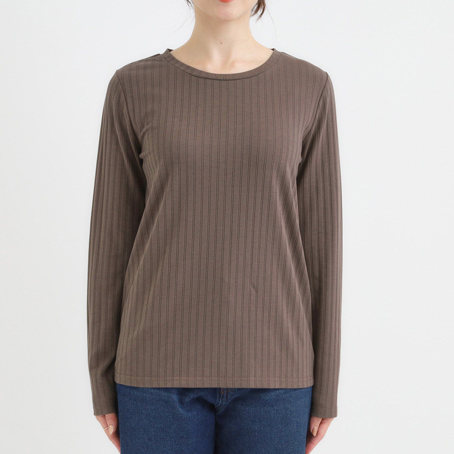 SHOO･LA･RUE「【S-LL】1枚でも、重ね着にも ワイドテレコ クルーネックインナー」|Tシャツ・カットソー|