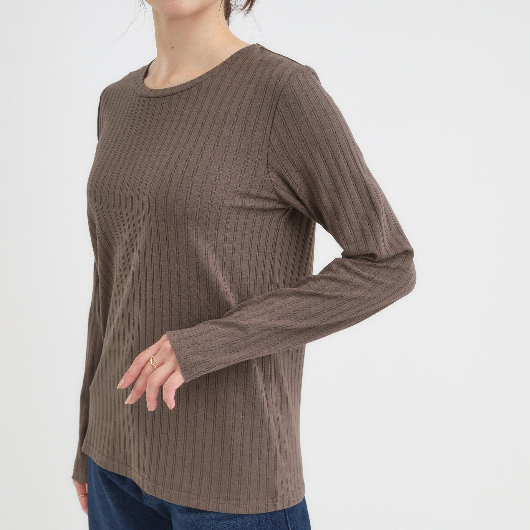 SHOO･LA･RUE「【S-LL】1枚でも、重ね着にも ワイドテレコ クルーネックインナー」|Tシャツ・カットソー|