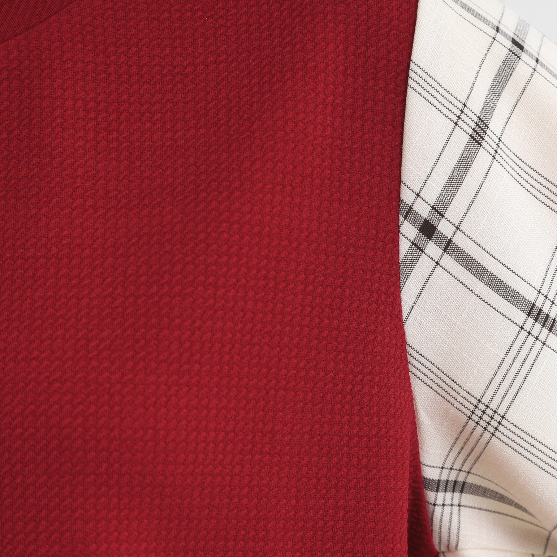 SHOO･LA･RUE「【S-LL】1枚できまる お袖チェック 異素材使いトップス」|シャツ・ブラウス|