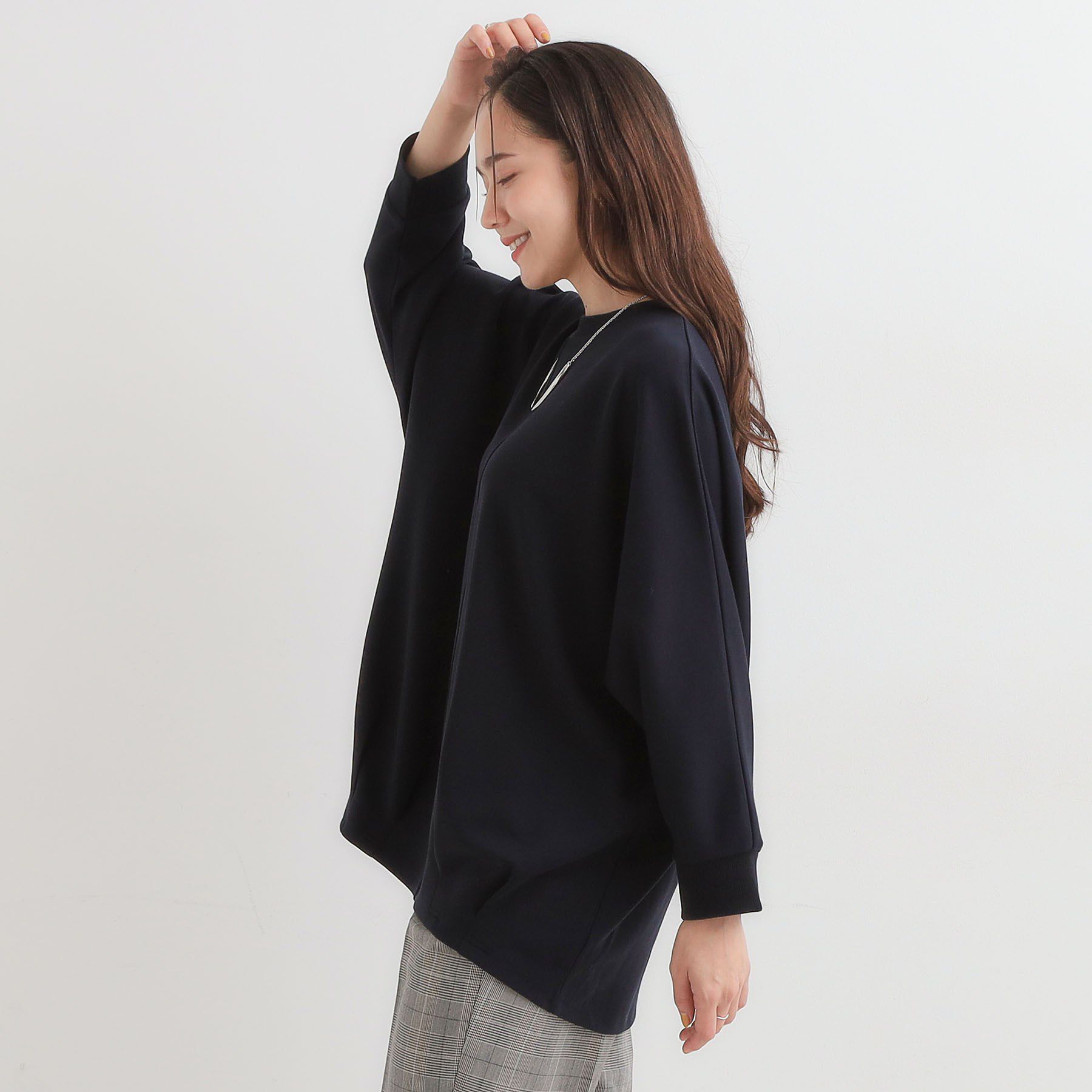 SHOO･LA･RUE「【S-LL/体型カバー】とろみ感が心地よい 裾タック ドルマンチュニック」|チュニック|