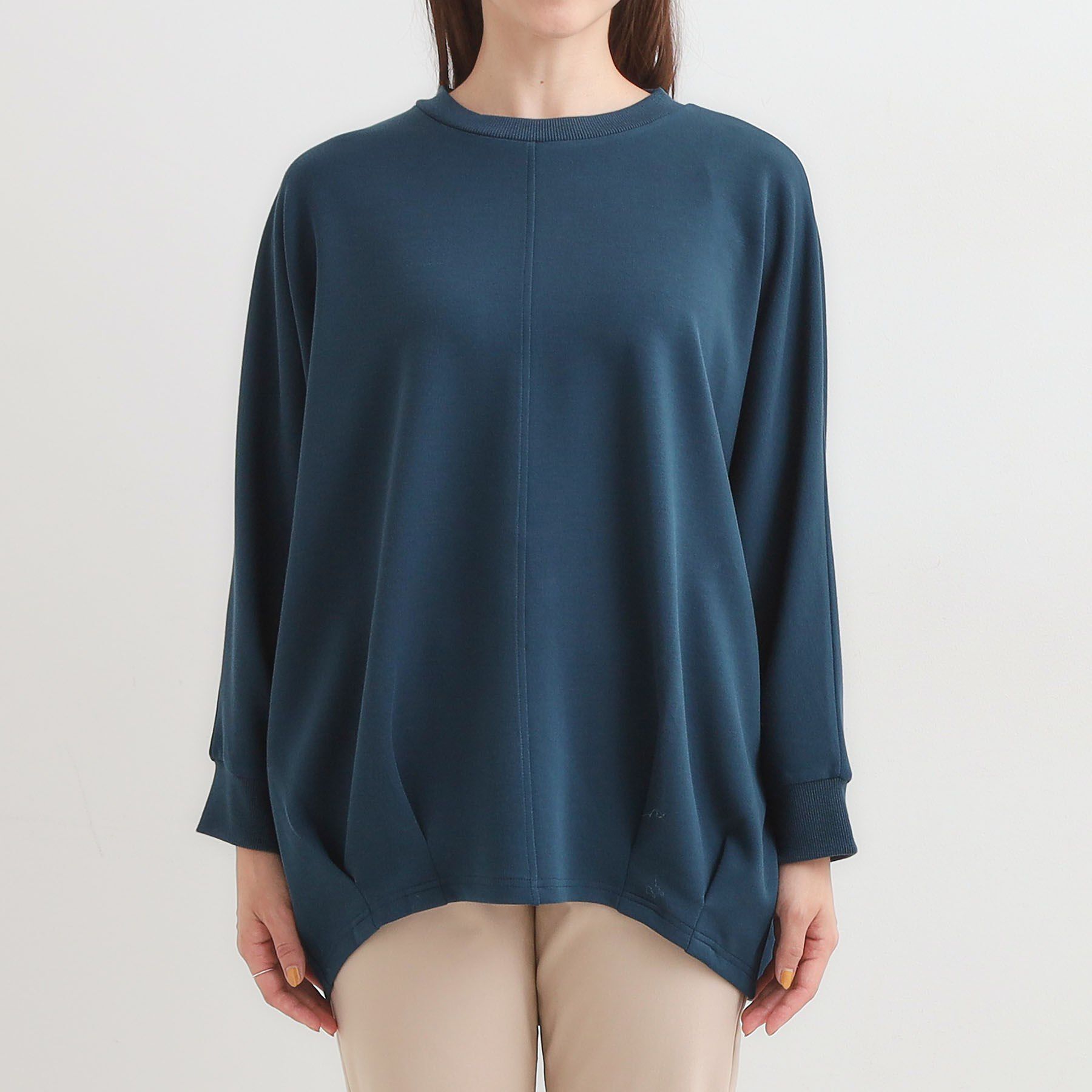 SHOO･LA･RUE「【S-LL/体型カバー】とろみ感が心地よい 裾タック ドルマンチュニック」|チュニック|