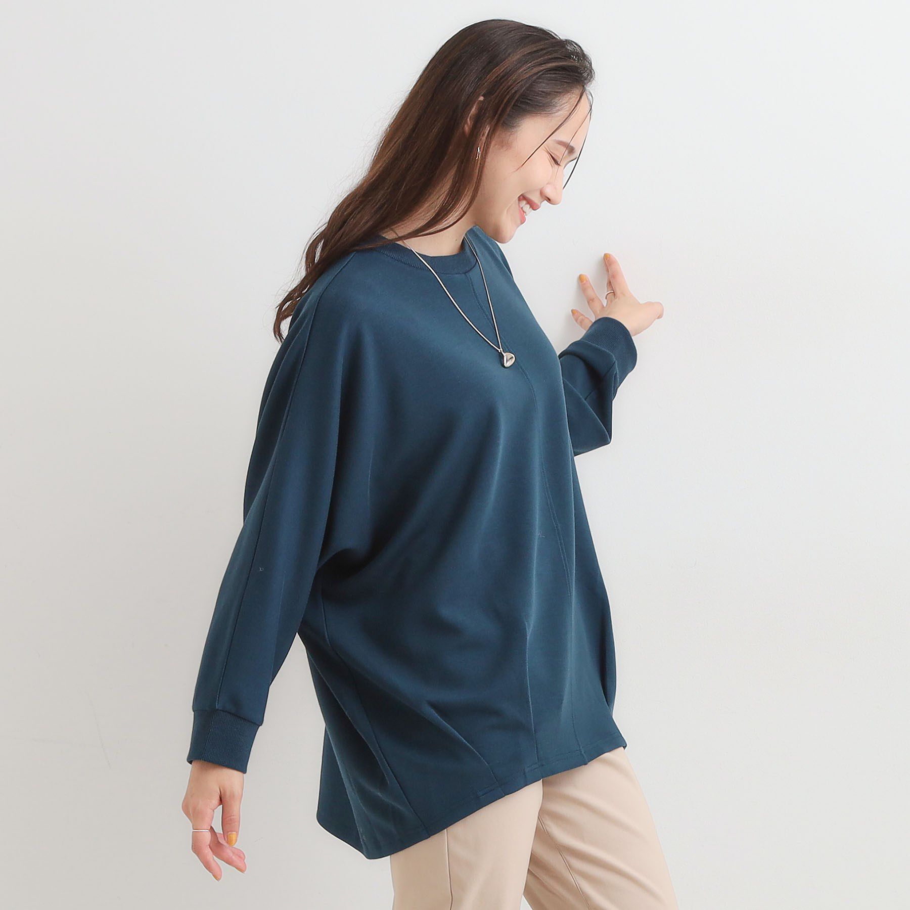 SHOO･LA･RUE「【S-LL/体型カバー】とろみ感が心地よい 裾タック ドルマンチュニック」|チュニック|