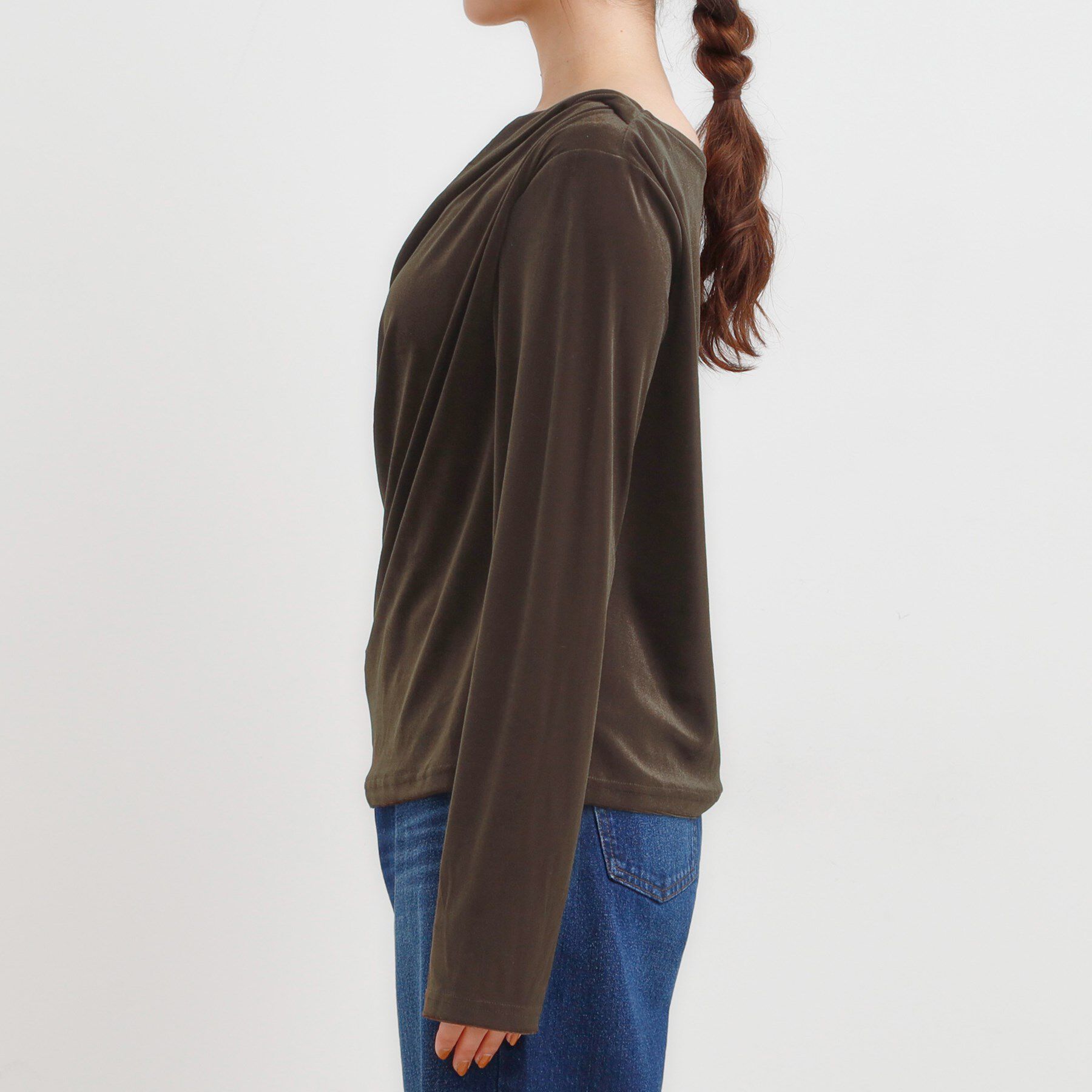 SHOO･LA･RUE「【S-LL】ベロア調ドレープデザインカットソー」|Tシャツ・カットソー|