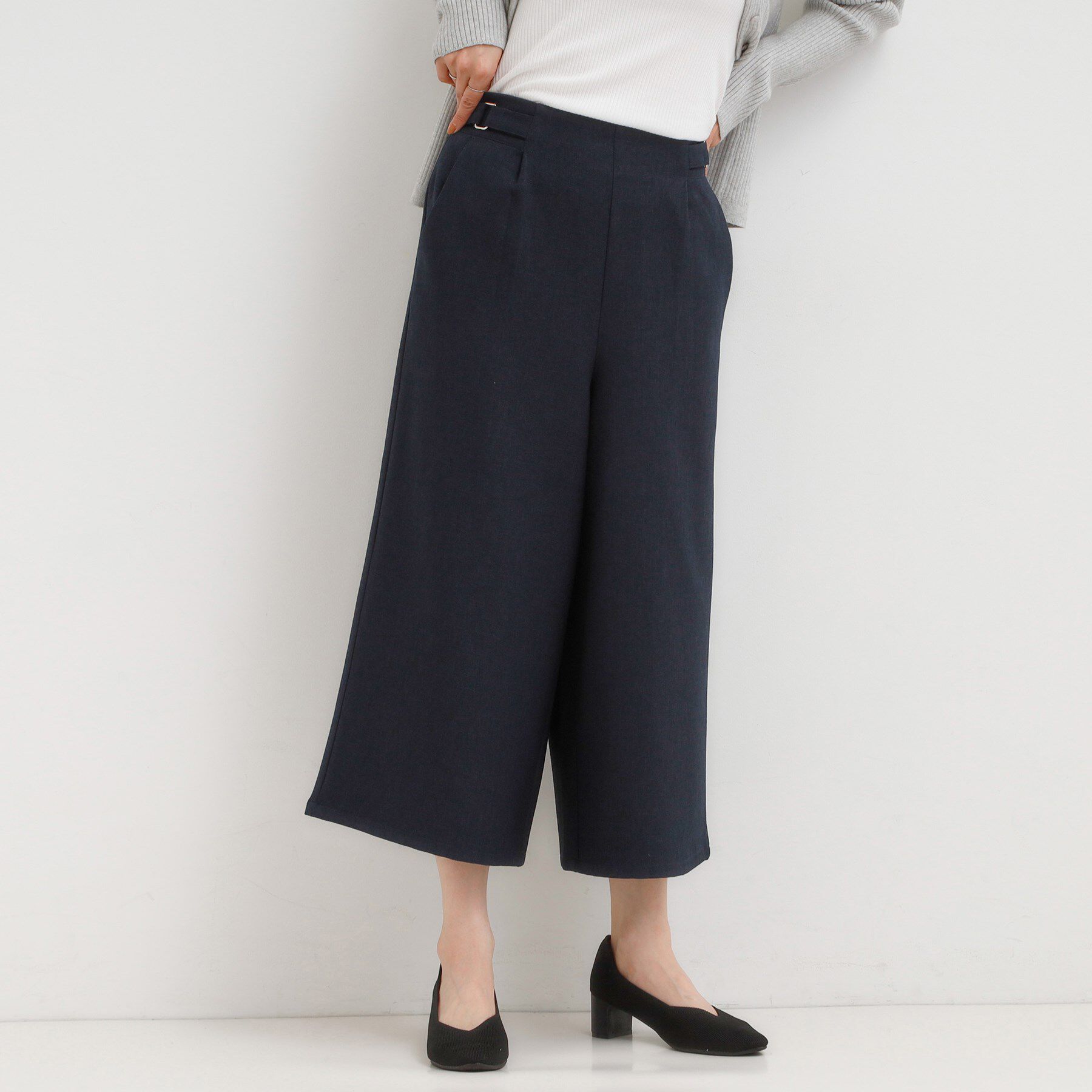 SHOO･LA･RUE「【S-LL】ウエストデザインガウチョパンツ」|その他|ネイビー(094)