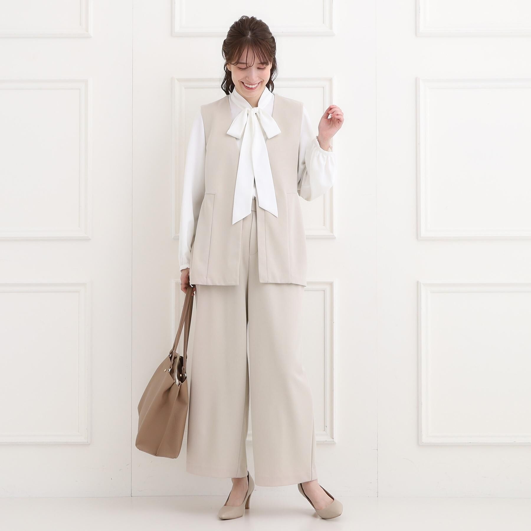 SHOO･LA･RUE「【洗濯機可/S-3L/イージーケア】きちんと楽に。カットジョーゼットワイドパンツ」|その他|