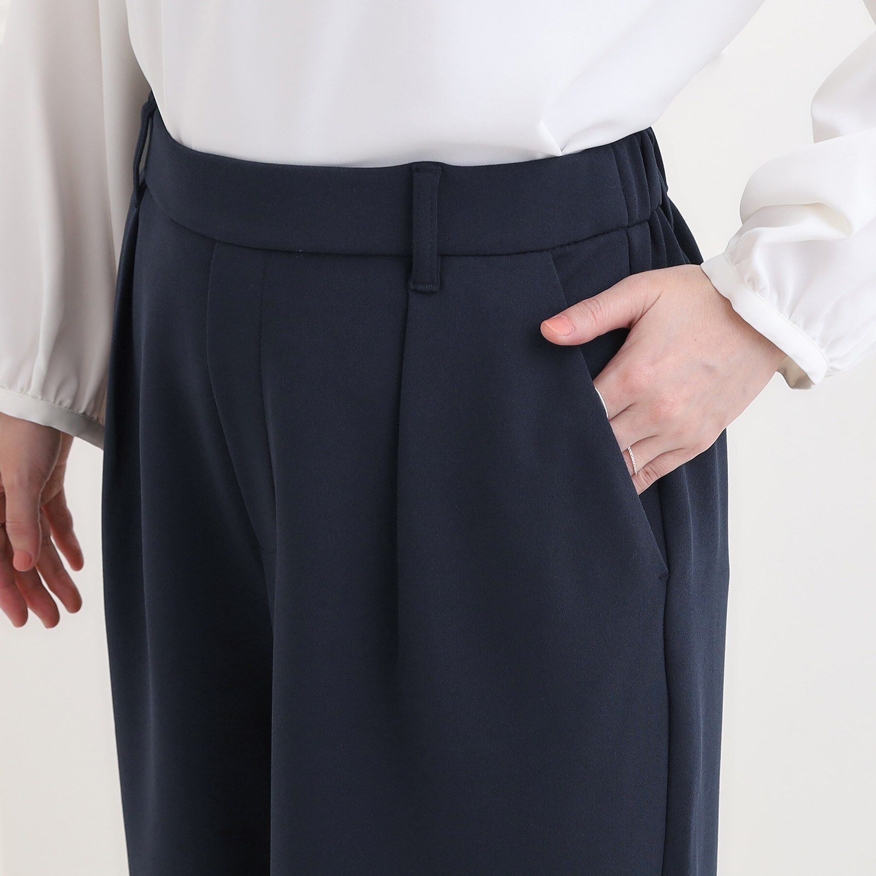 SHOO･LA･RUE「【洗濯機可/S-3L/イージーケア】きちんと楽に。カットジョーゼットワイドパンツ」|その他|