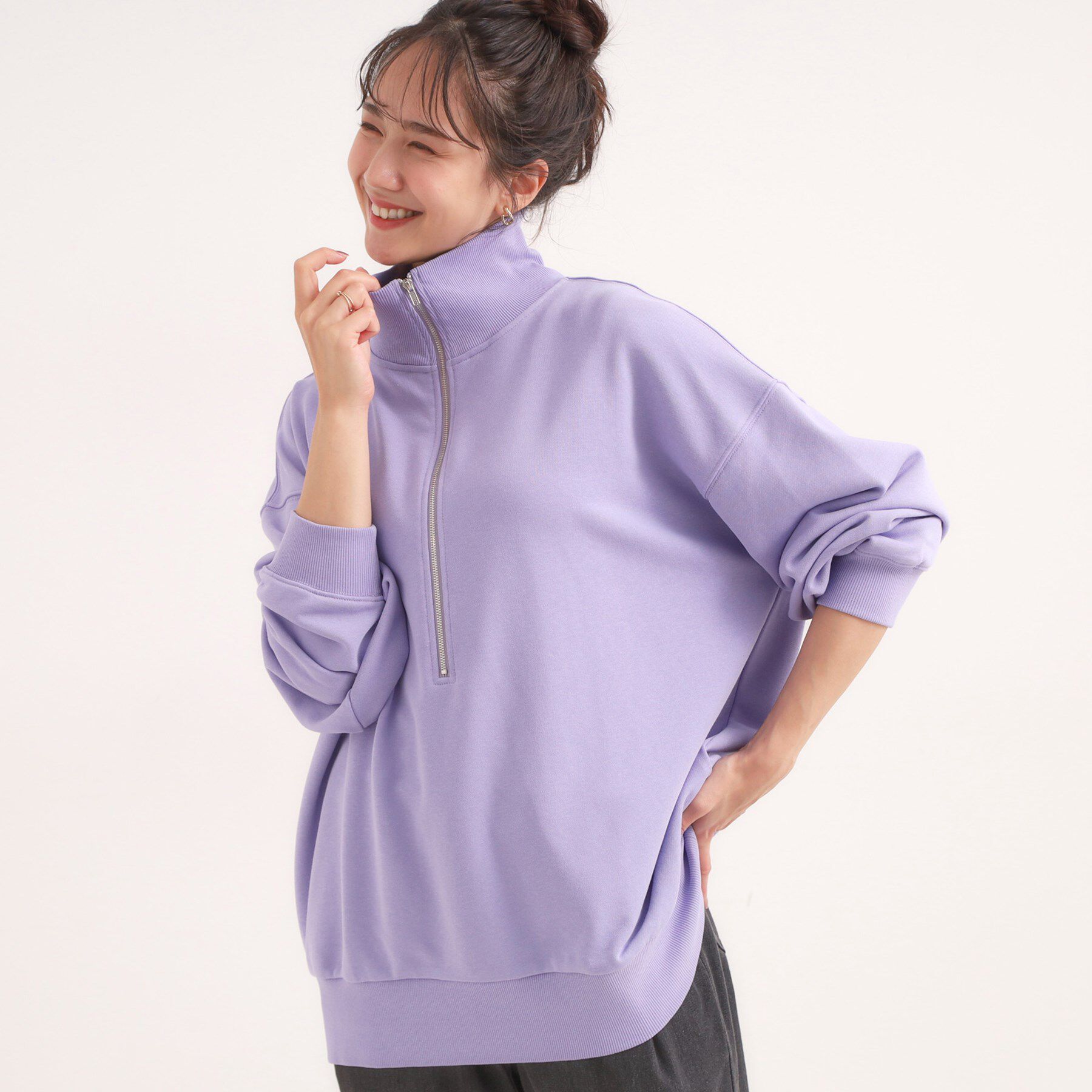 SHOO･LA･RUE「8色の選べる楽しさ ハーフジップ オーバーサイズスウェット」|パーカー|ラベンダー(080)