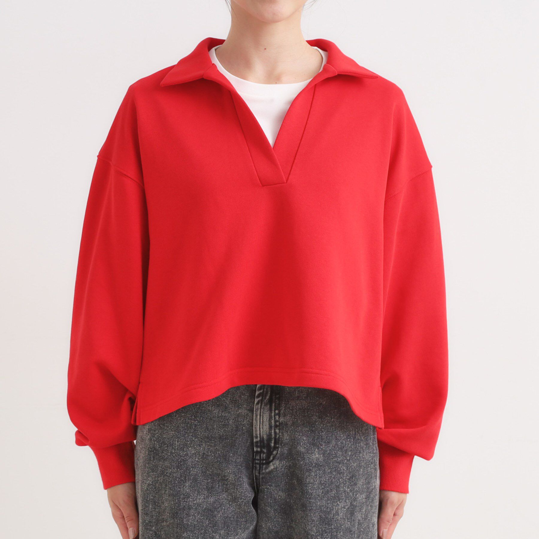 SHOO･LA･RUE「【なめらかタッチ/洗濯機可】スキッパーポロスウェット」|パーカー|