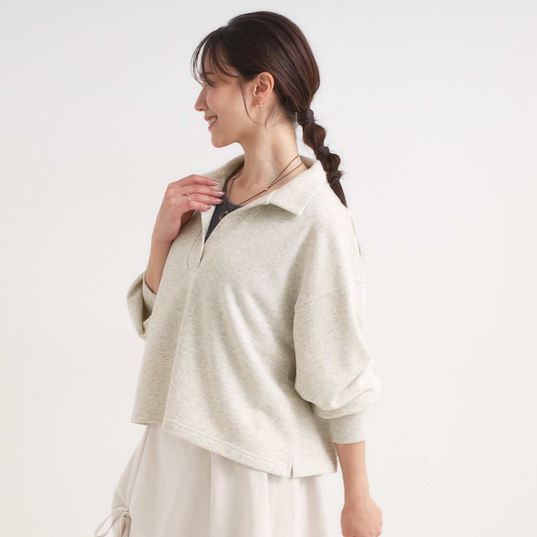 SHOO･LA･RUE「【なめらかタッチ/洗濯機可】スキッパーポロスウェット」|パーカー|