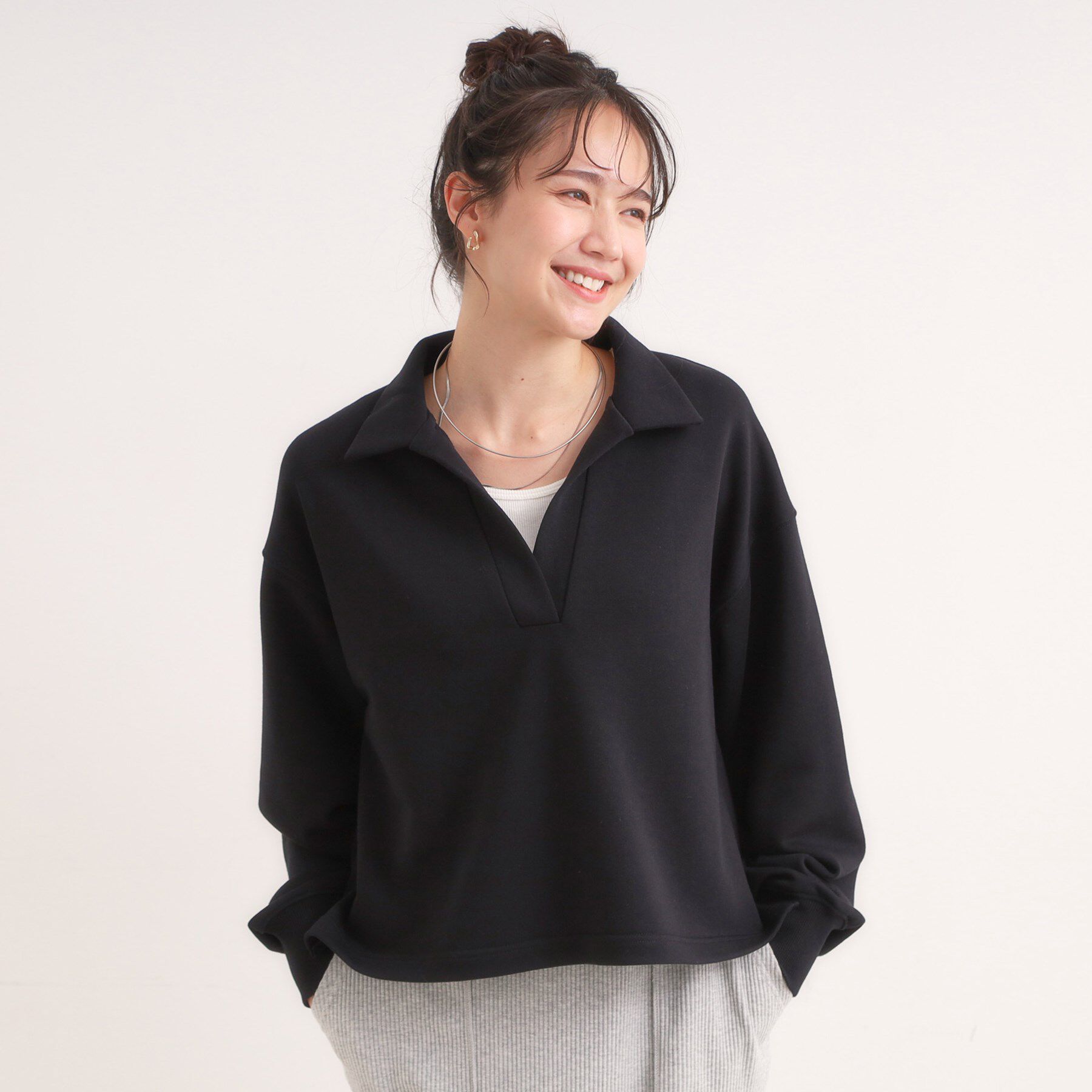 SHOO･LA･RUE「【なめらかタッチ/洗濯機可】スキッパーポロスウェット」|パーカー|