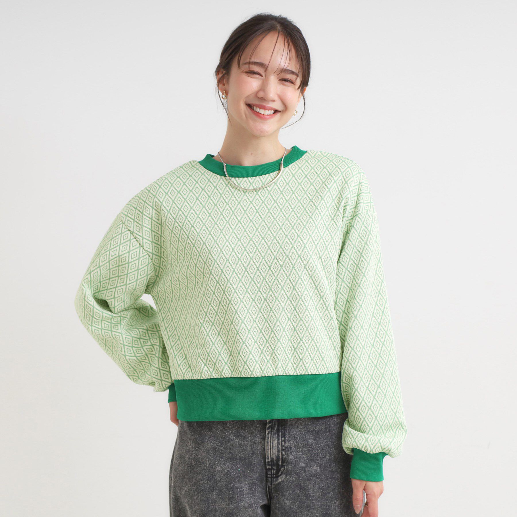 SHOO･LA･RUE「【前後2WAY】柄と配色で差がつく ふくれジャカードカーディガン」|カーディガン|