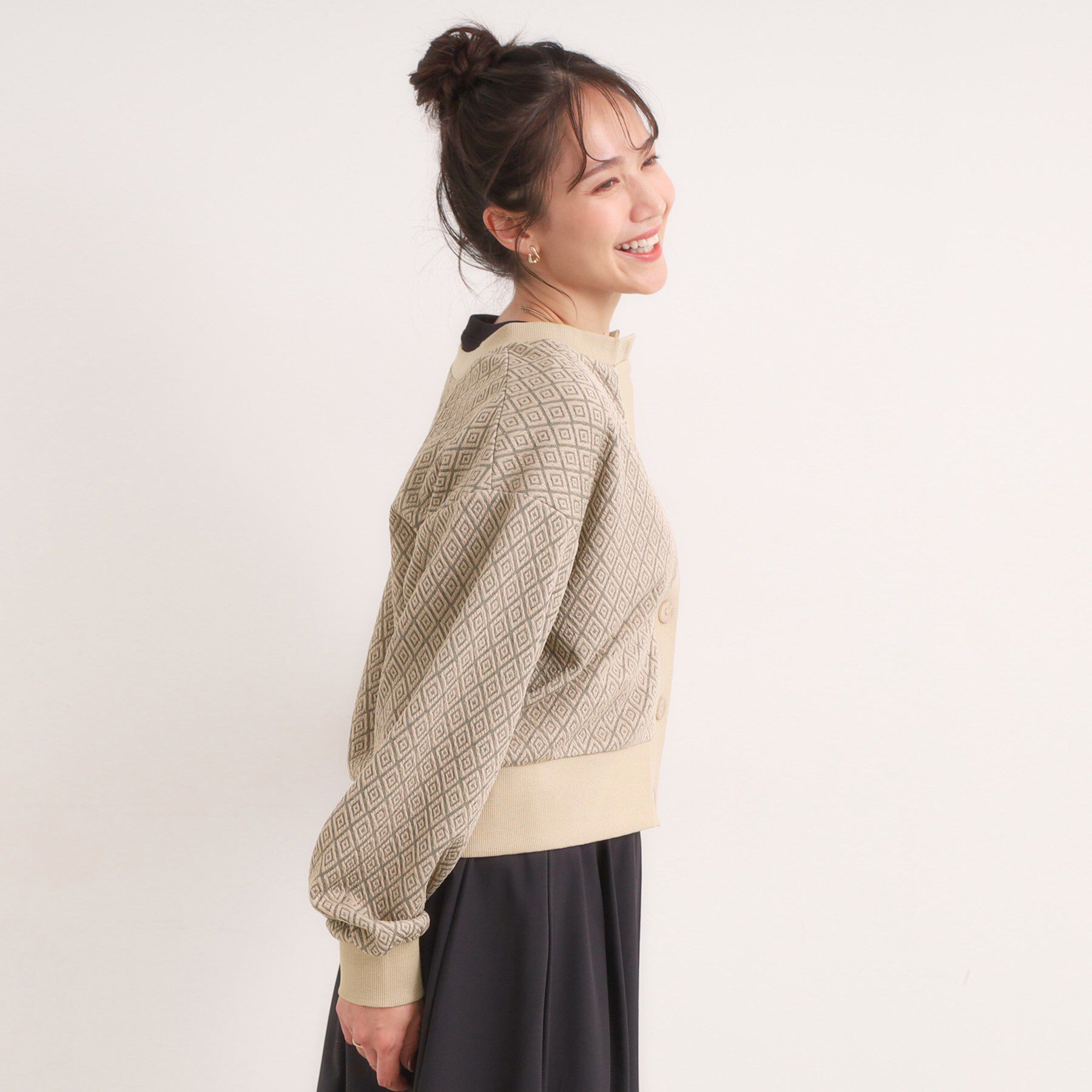 SHOO･LA･RUE「【前後2WAY】柄と配色で差がつく ふくれジャカードカーディガン」|カーディガン|