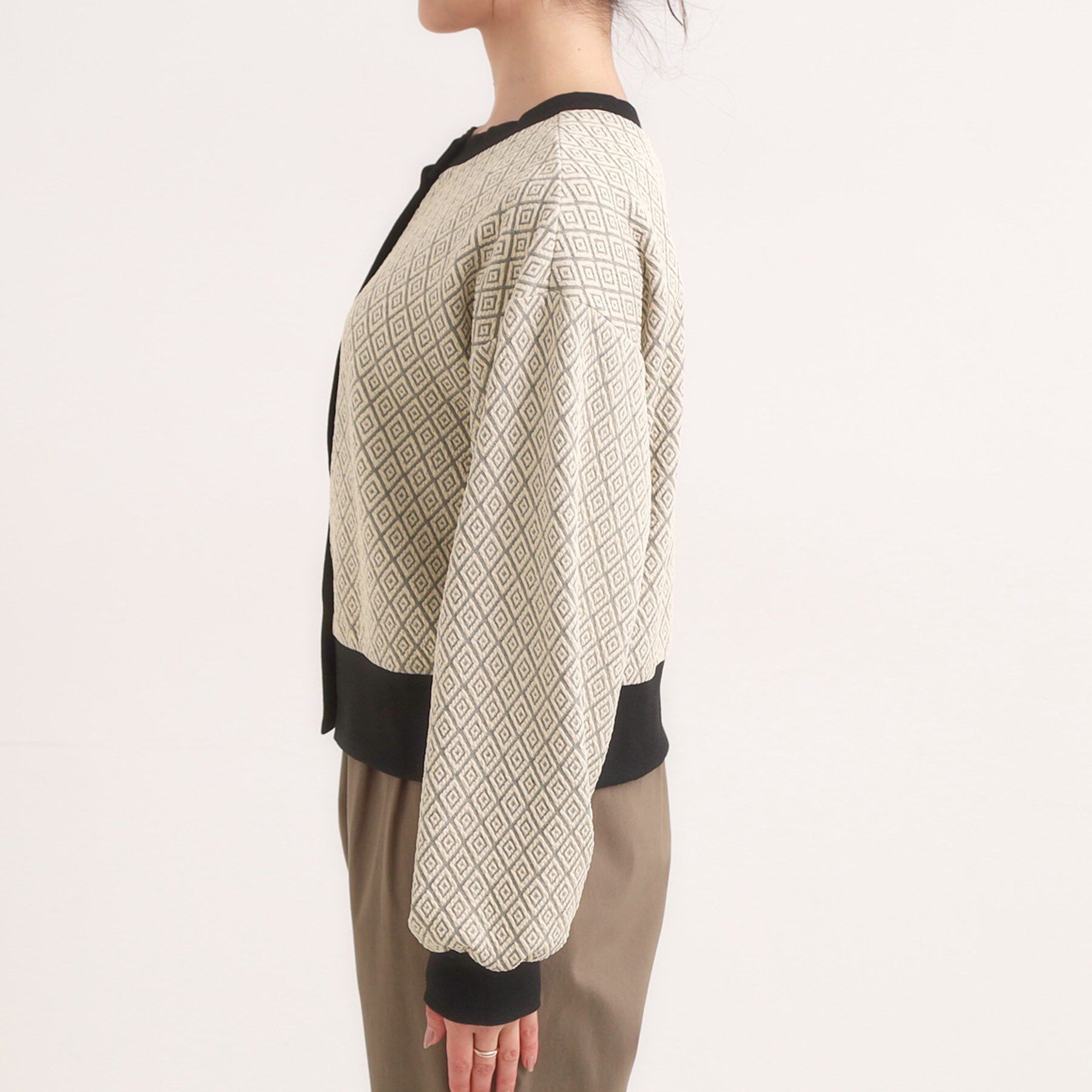 SHOO･LA･RUE「【前後2WAY】柄と配色で差がつく ふくれジャカードカーディガン」|カーディガン|