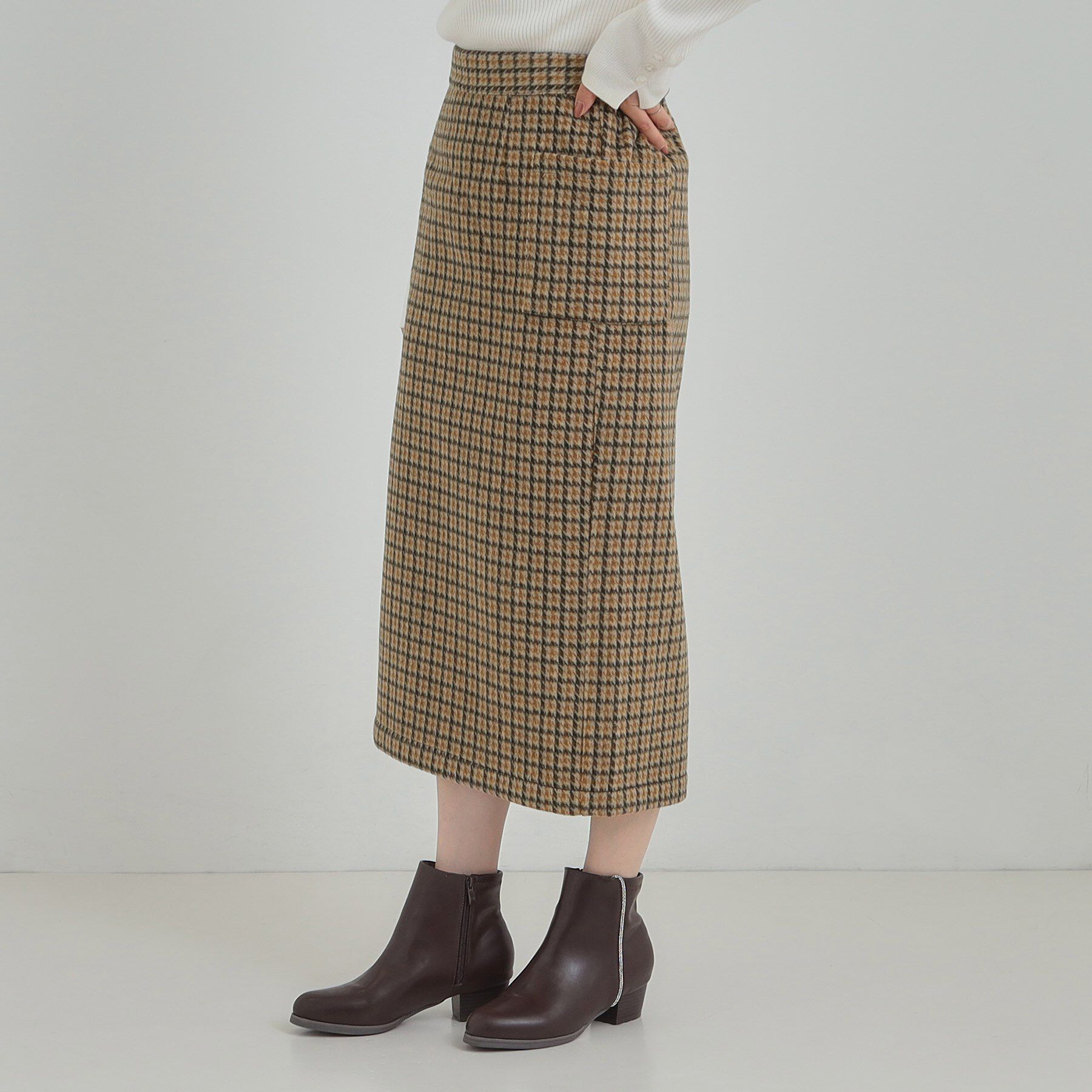 SHOO･LA･RUE「【S-LL/あったか】大人レディな着こなしに シャギーチェックスカート」|スカート|