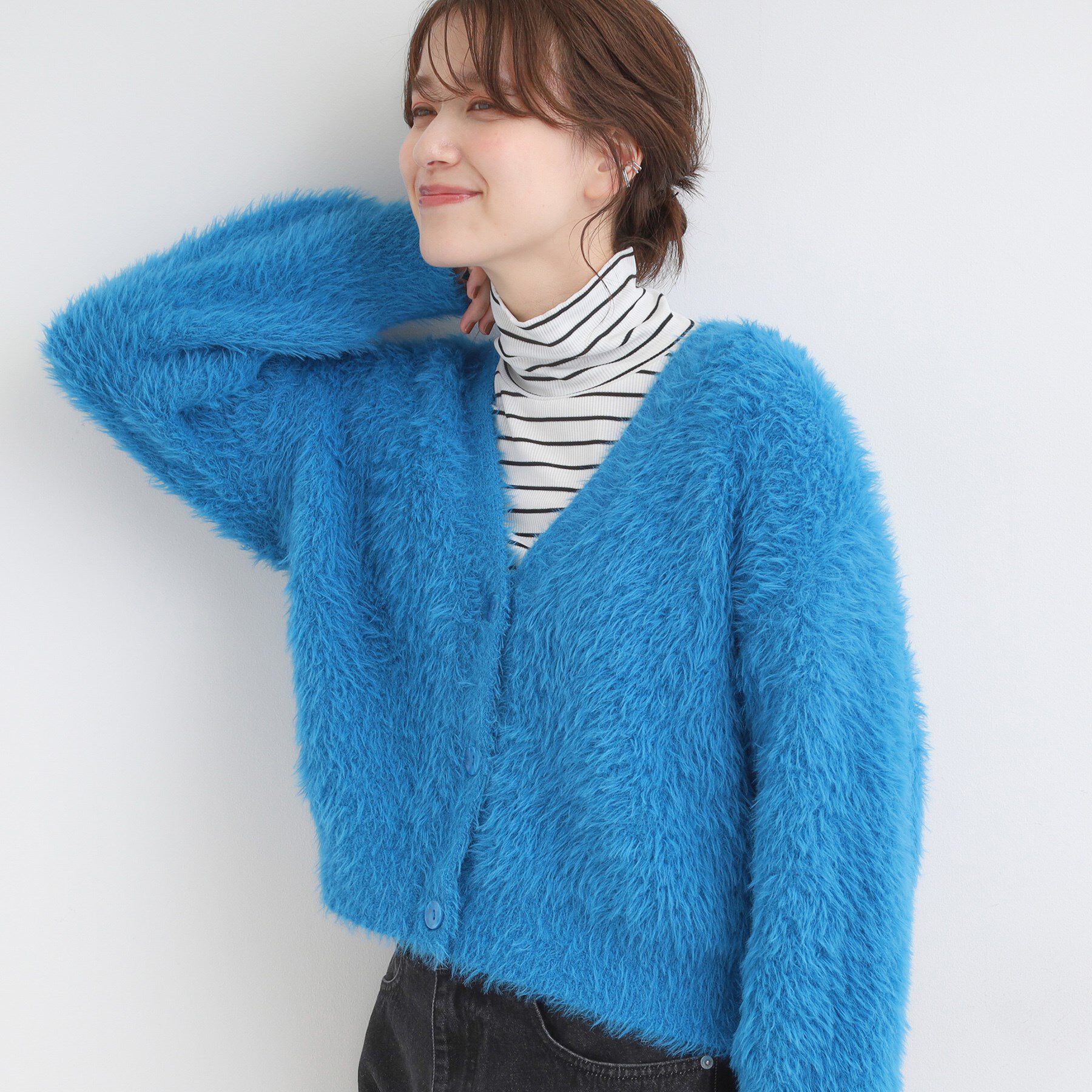 SHOO･LA･RUE「フェザーVネックカーディガン」|カーディガン|ブルー(092)
