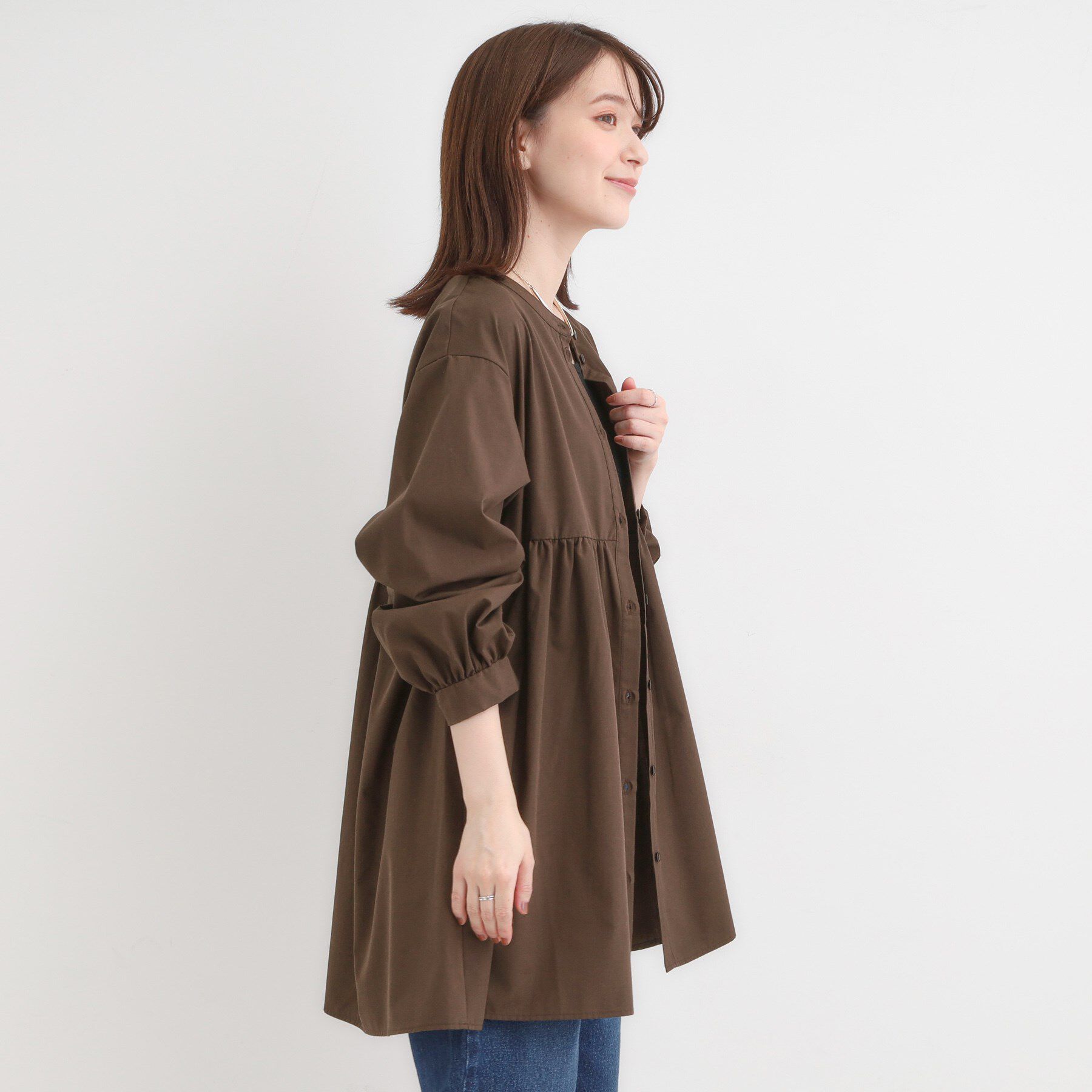 SHOO･LA･RUE「【S-LL】自然に体型カバー 切り替えギャザーチュニックシャツ」|チュニック|