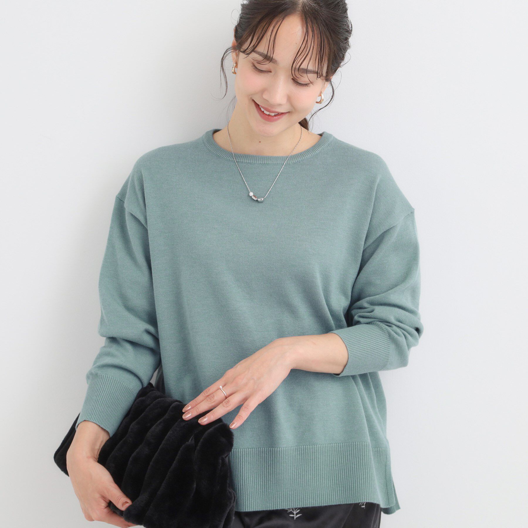 SHOO･LA･RUE「【洗濯機可/毛玉レス】アウトスタイルもきれいに決まる サイドスリットニット【CIRCRIC】」|ニット・セーター|ミントグリーン(02