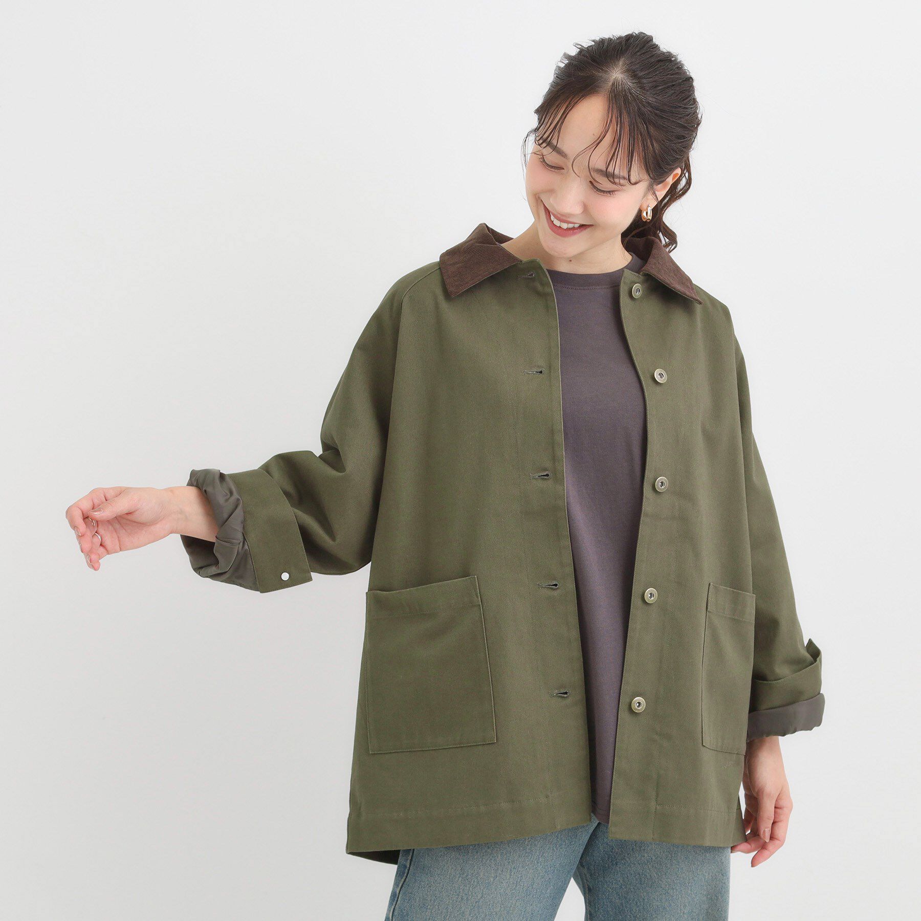 SHOO･LA･RUE「【S-LL】オーバーシルエットでこなれ感 襟コール カバーオール」|ステンカラーコート|