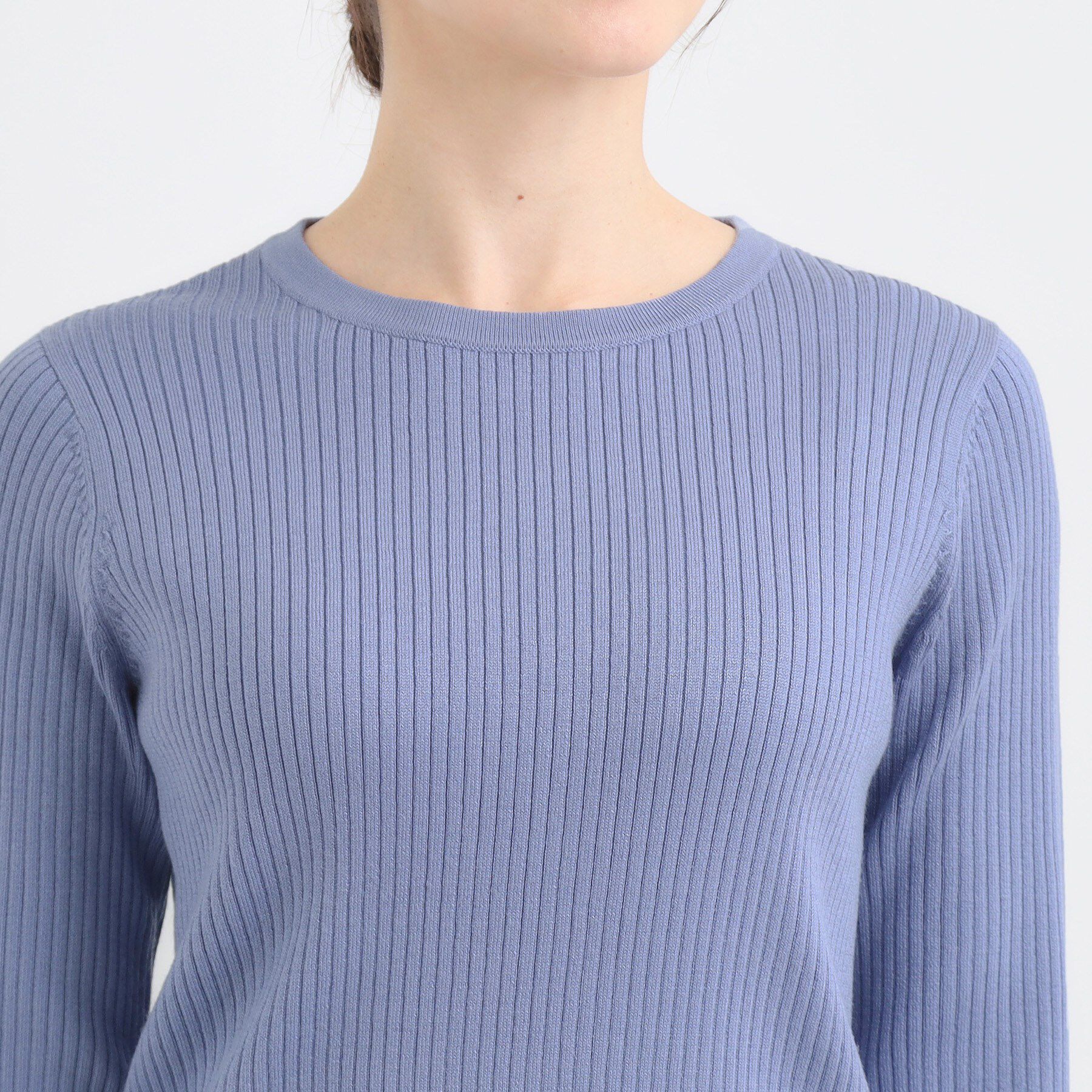 SHOO･LA･RUE「【絶妙なゆるピタ/洗濯機可】ちくちくしにくい リブクルーネックやわらかニット」|ニット・セーター|