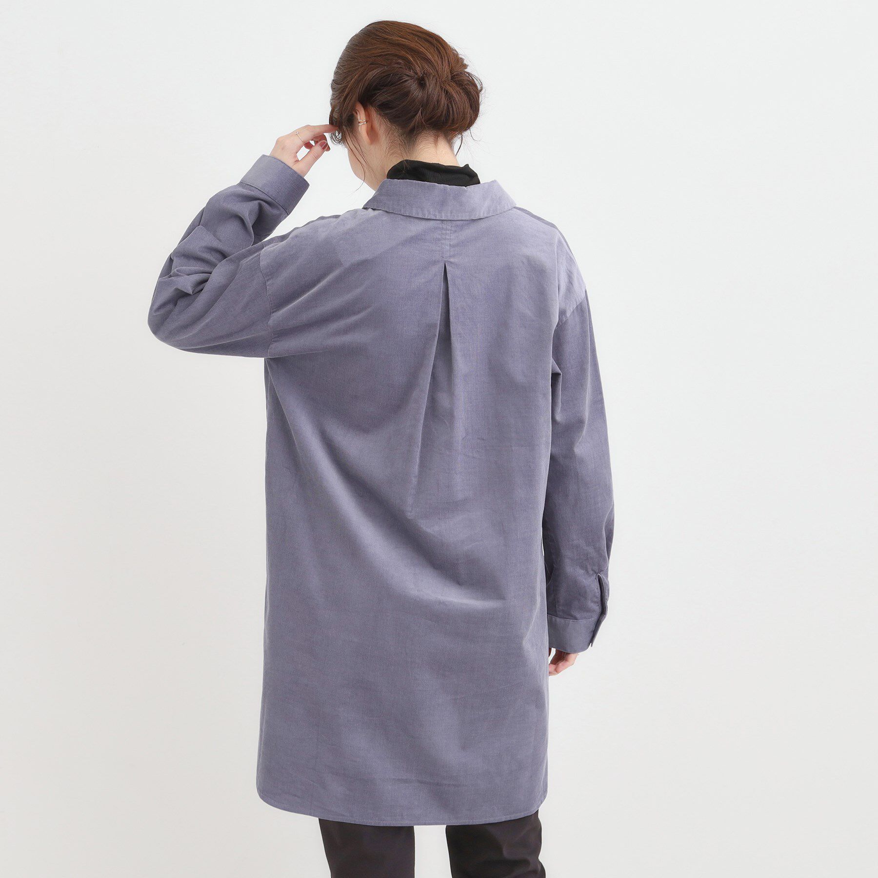 SHOO･LA･RUE「【洗濯機可/S-LL】すっきり見えにこだわった コーデュロイチュニックワンピース」|チュニック|