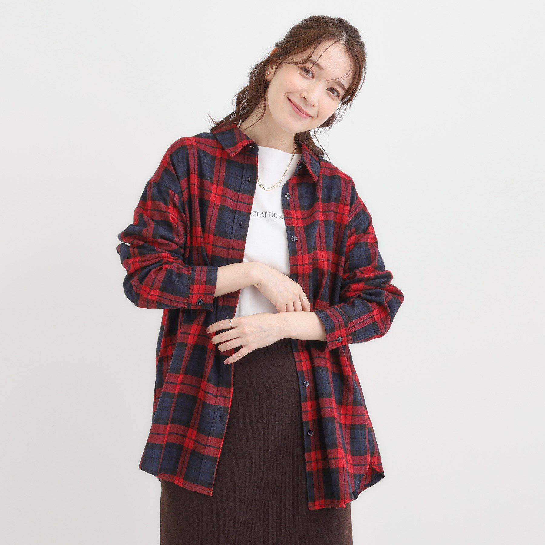 SHOO･LA･RUE「【S-LL】柔らかさが癖になる 起毛コットン オーバーサイズシャツ」|シャツ・ブラウス|