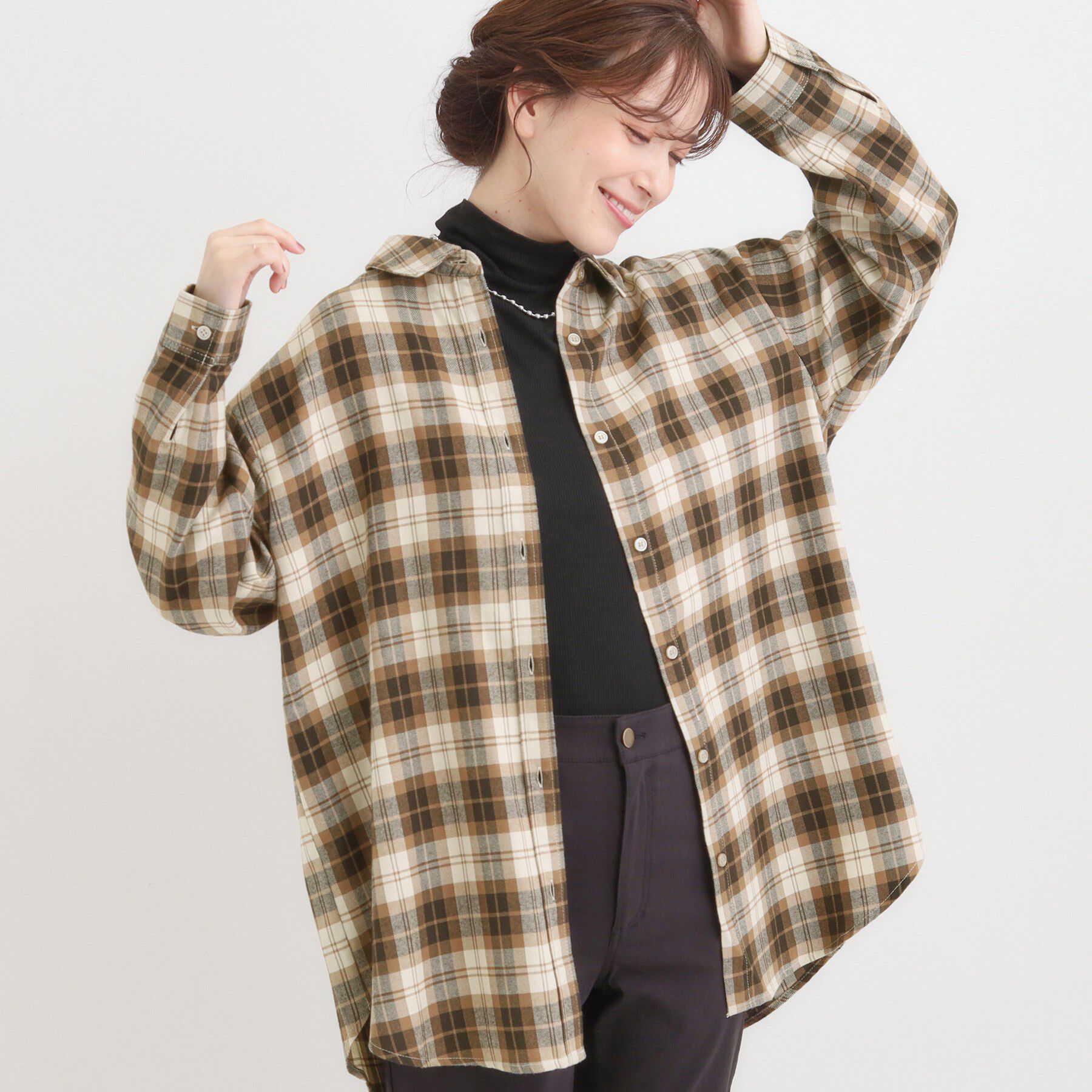 SHOO･LA･RUE「【S-LL】柔らかさが癖になる 起毛コットン オーバーサイズシャツ」|シャツ・ブラウス|モカブラウン(242