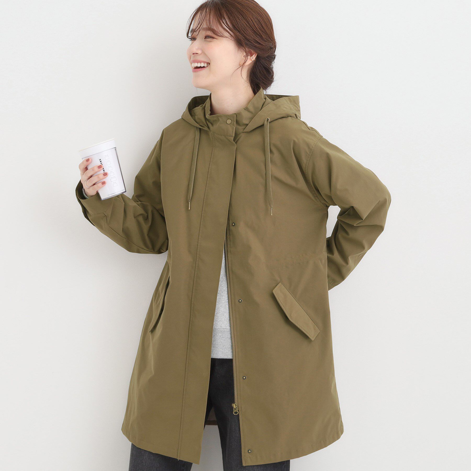 SHOO･LA･RUE「【S-LL/撥水】腰回りをカバーする ロングミリタリーアウター」|ミリタリージャケット|カーキ(027)