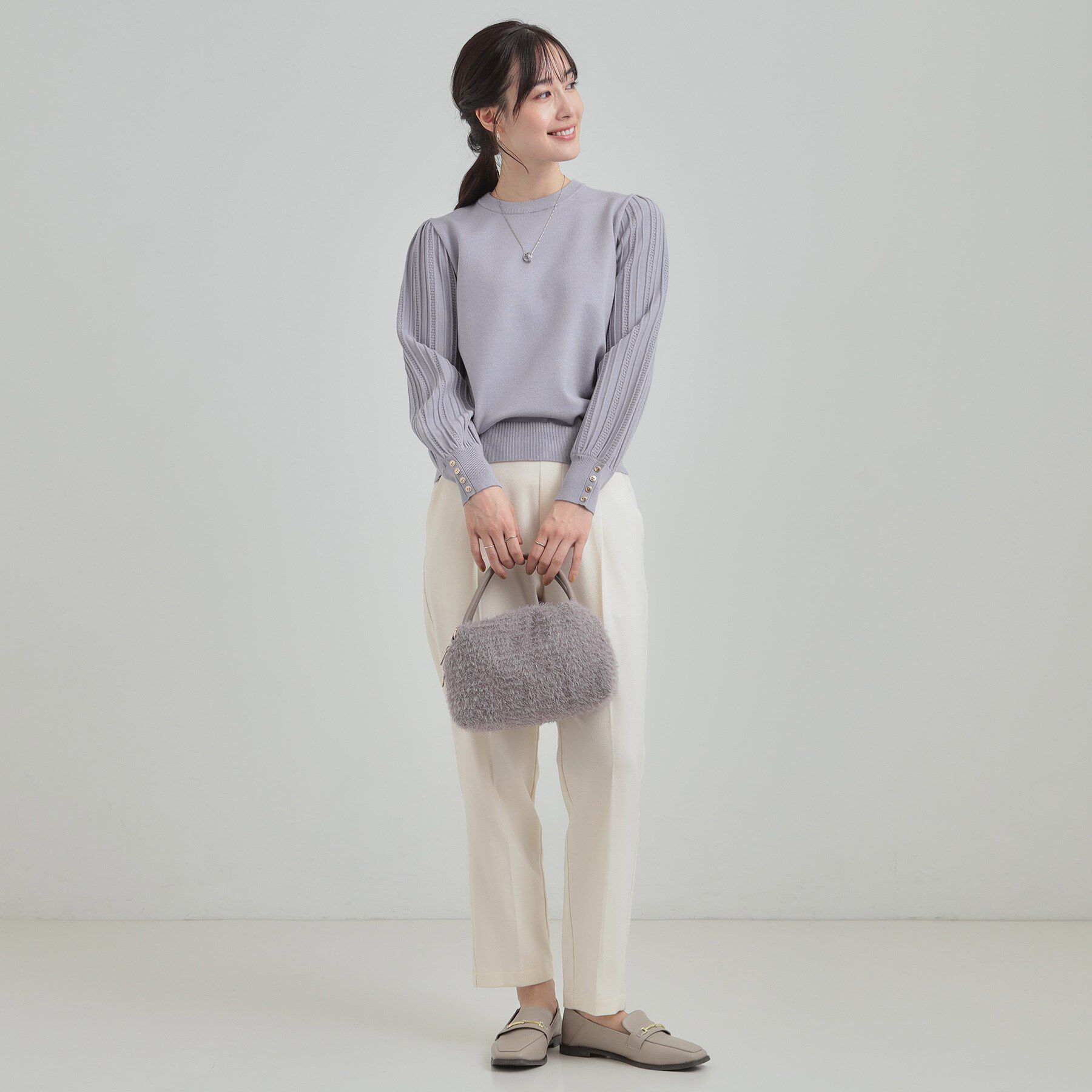 SHOO･LA･RUE「【洗濯機可／S-LL】切り替えデザインで上品見え お袖編み柄ニット」|ニット・セーター|