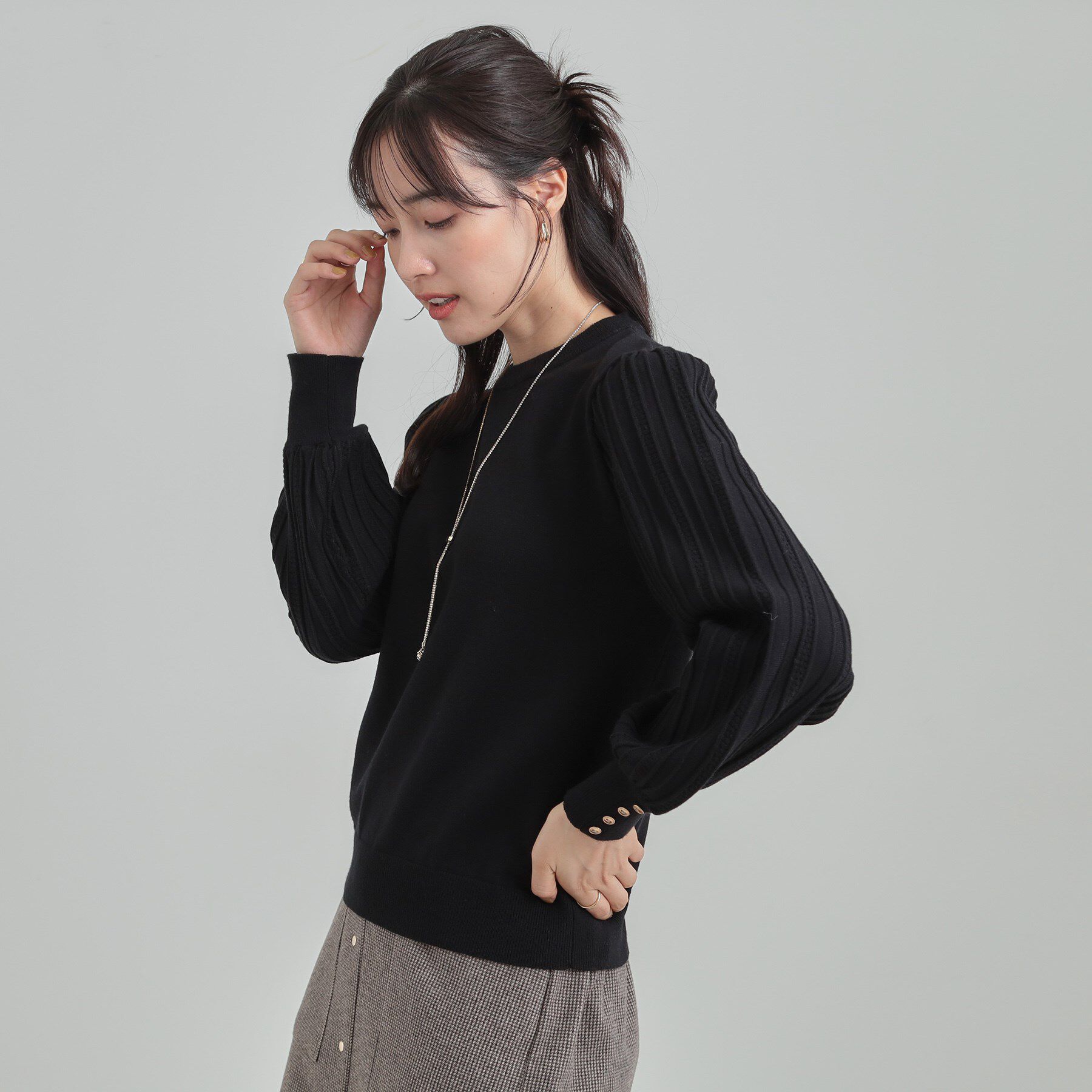 SHOO･LA･RUE「【洗濯機可／S-LL】切り替えデザインで上品見え お袖編み柄ニット」|ニット・セーター|