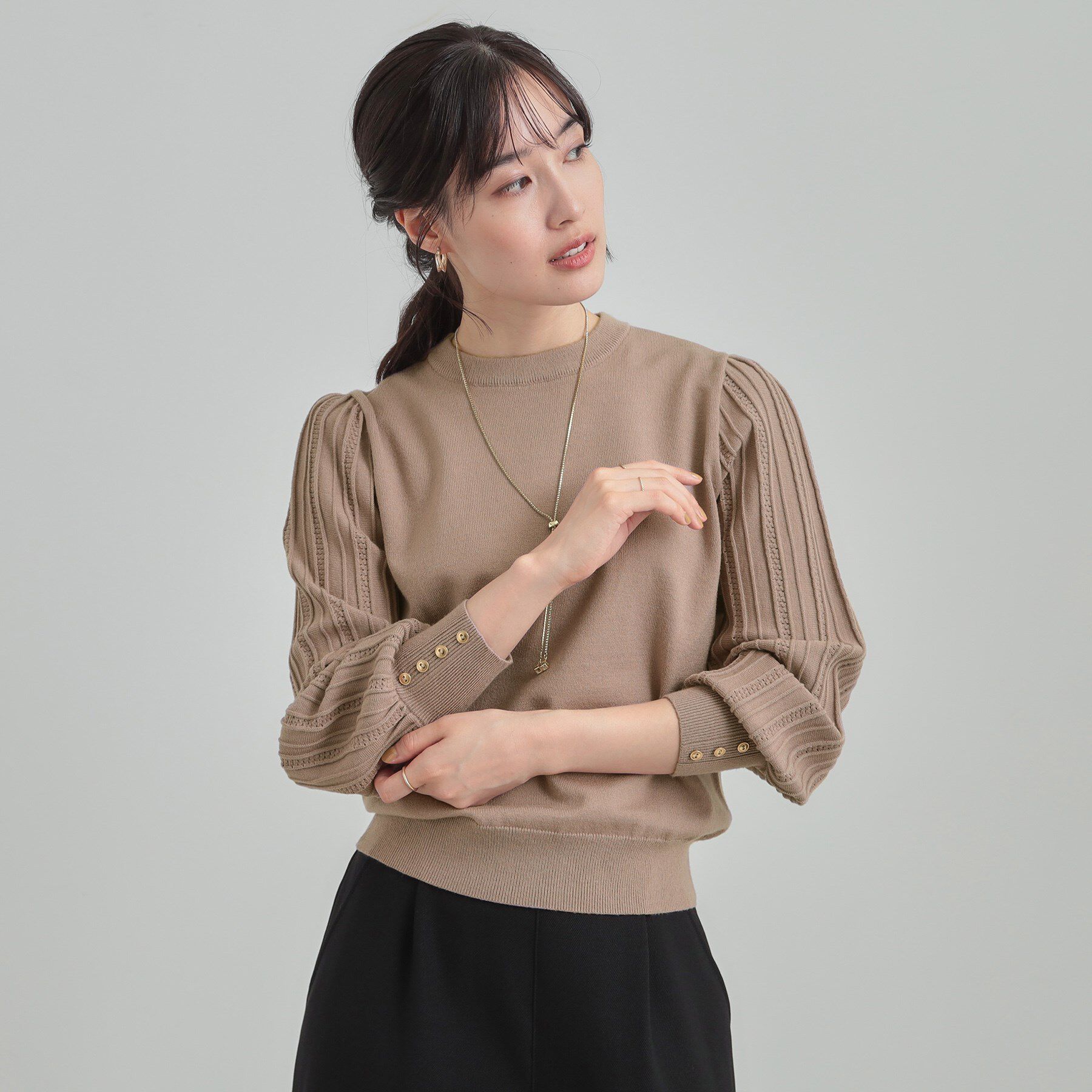 SHOO･LA･RUE「【洗濯機可／S-LL】切り替えデザインで上品見え お袖編み柄ニット」|ニット・セーター|